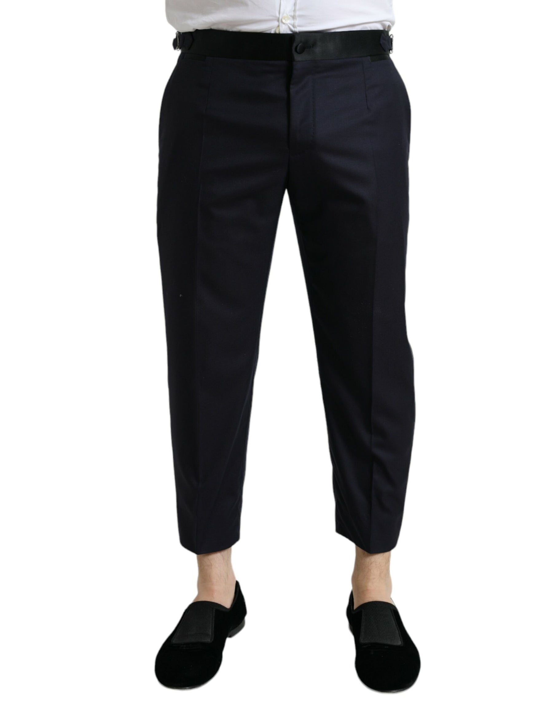 Dolce & Gabbana Blue Wool Cropped Tapered Pants | Regal Royce