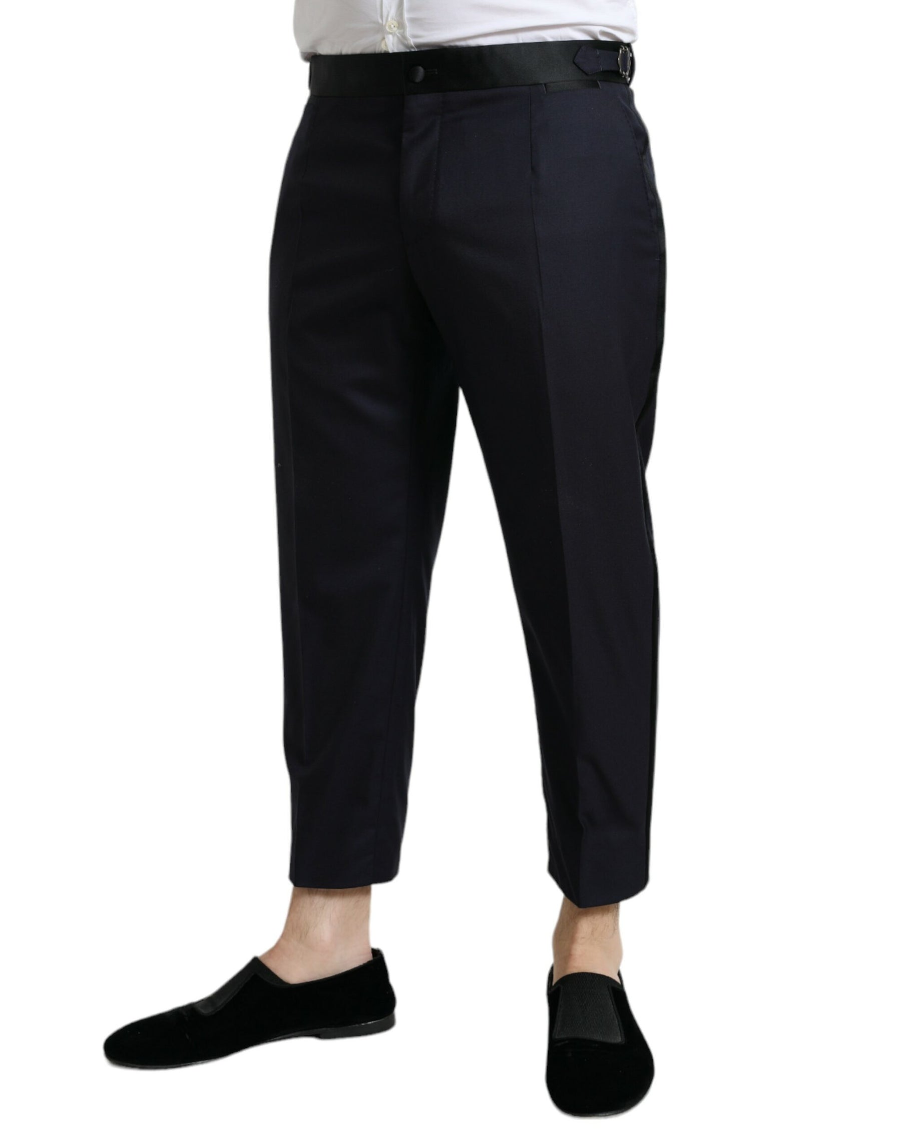Dolce & Gabbana Blue Wool Cropped Tapered Pants | Regal Royce