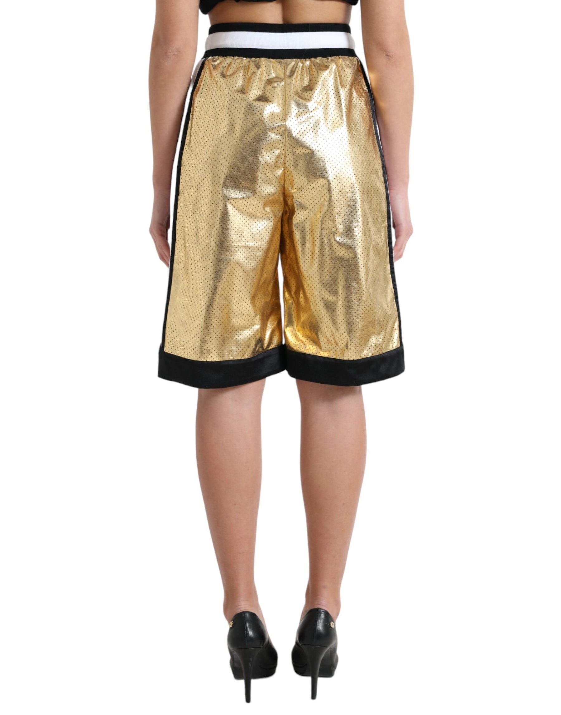 Dolce & Gabbana Gold Polyester Perforated High Waist Shorts | Regal Royce