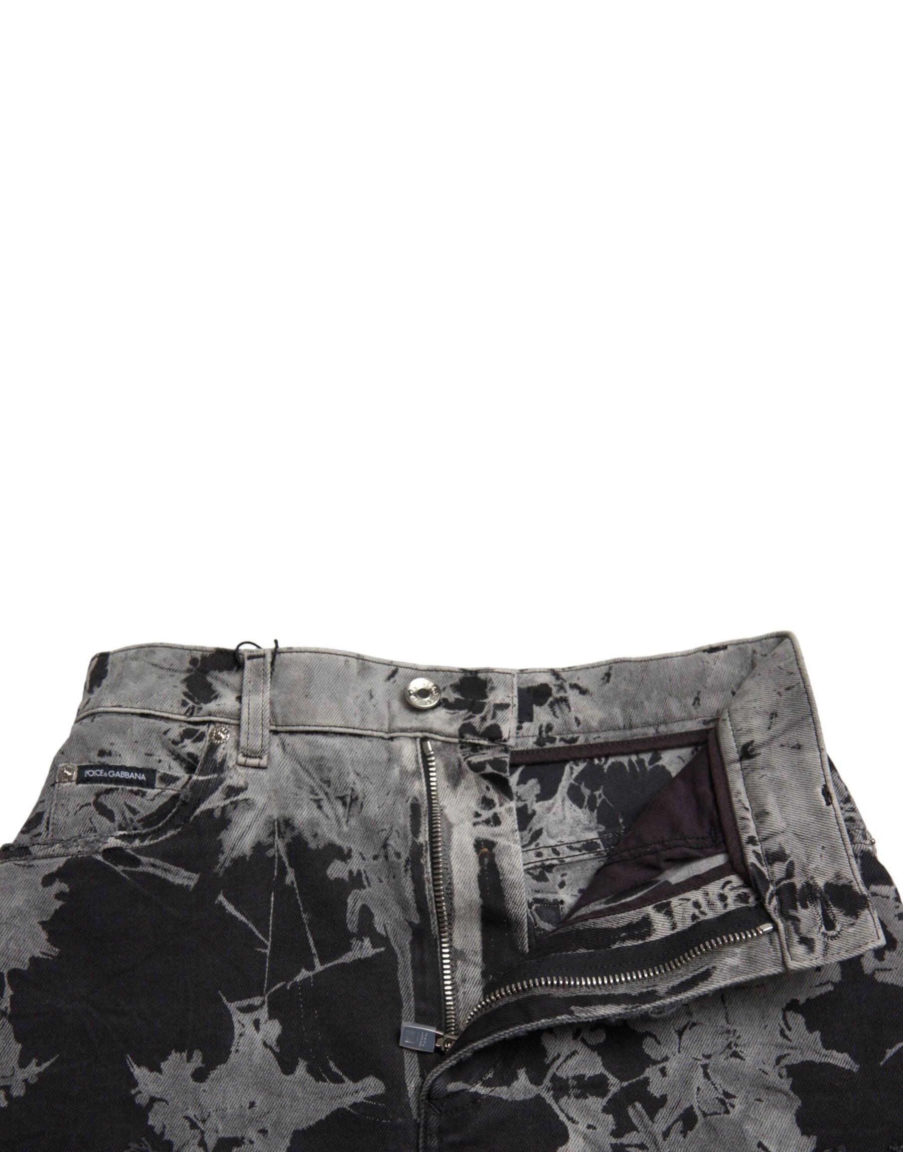 Dolce & Gabbana Black Gray Lace Cotton High Waist Denim Mini Skirt | Regal Royce