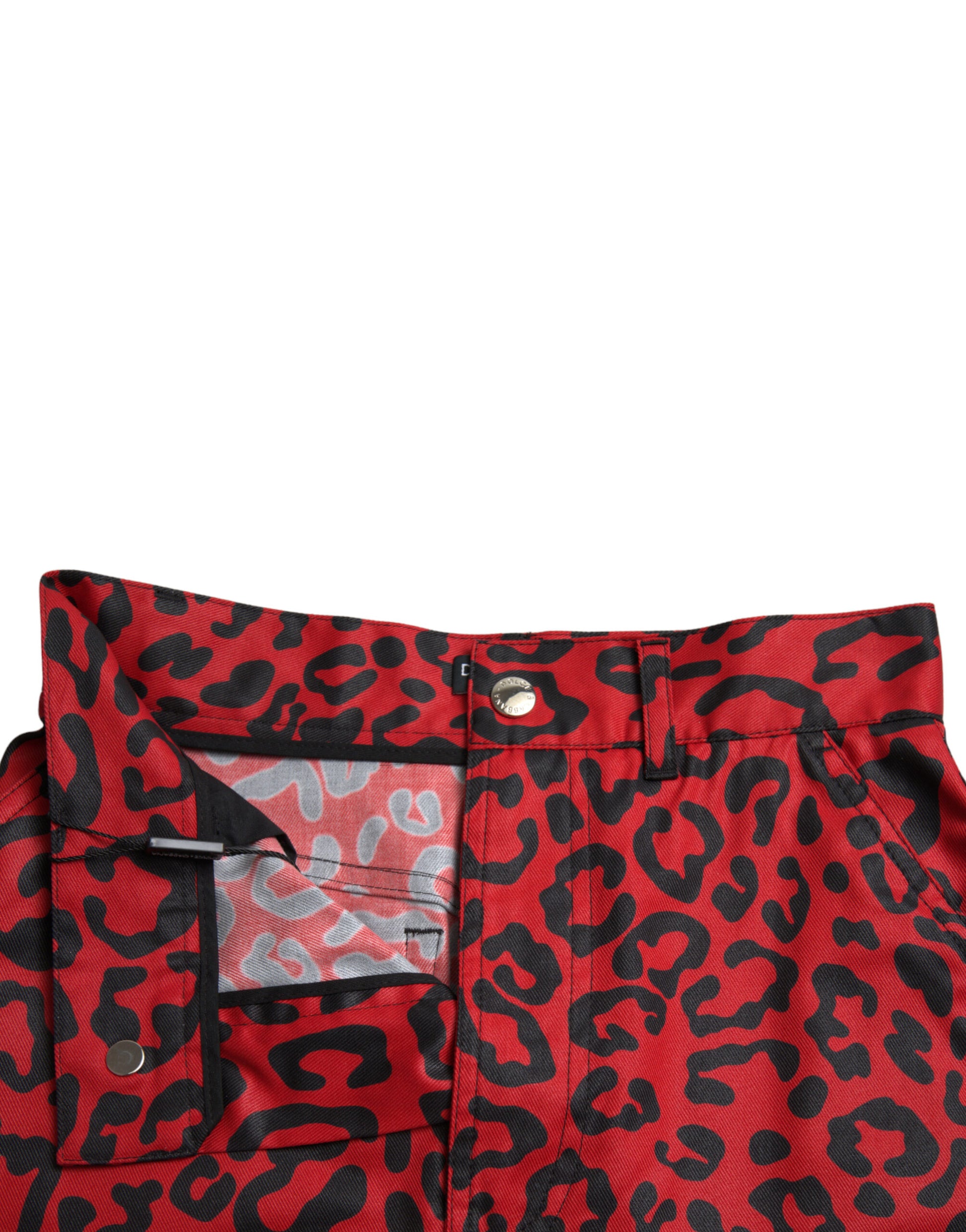 Dolce & Gabbana Red Leopard Print Cotton High Waist Mini Skirt | Regal Royce