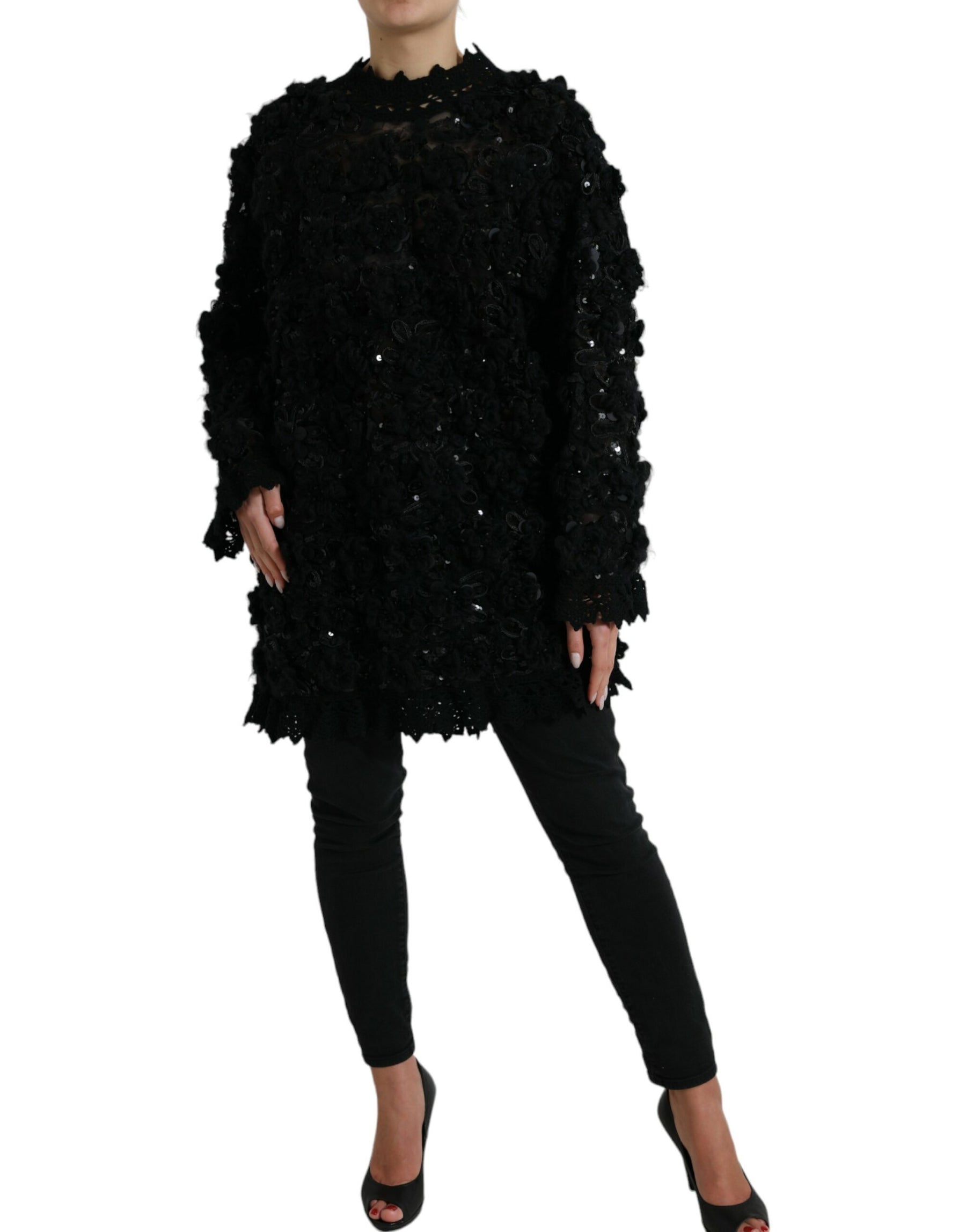 Dolce & Gabbana Black Sequined Embellished Pullover Sweater | Regal Royce