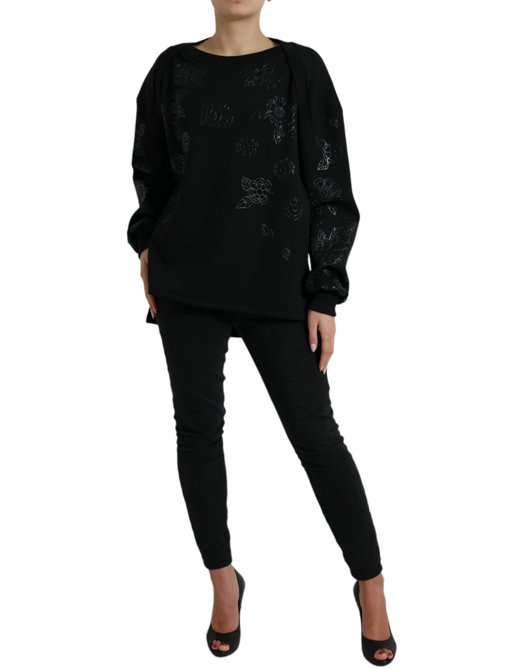 Dolce & Gabbana Black Pullover Floral Logo Applique Sweater | Regal Royce