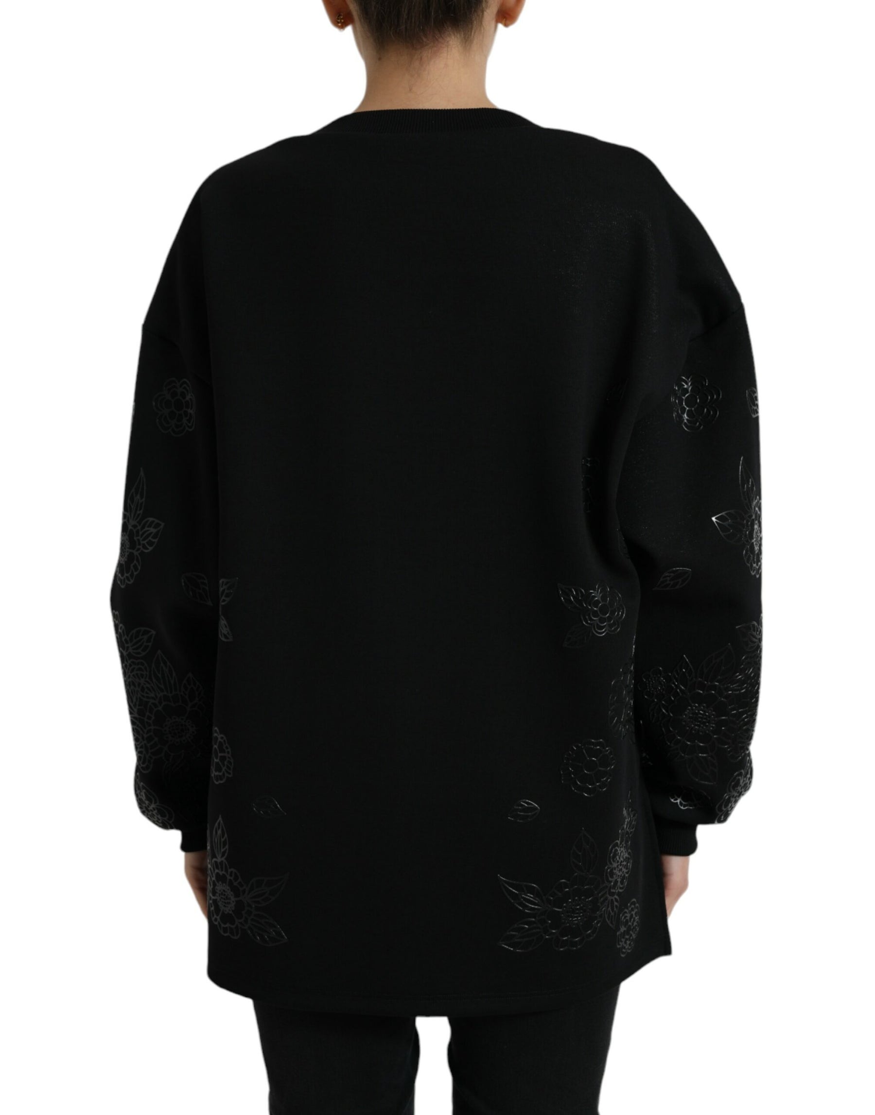 Dolce & Gabbana Black Pullover Floral Logo Applique Sweater | Regal Royce