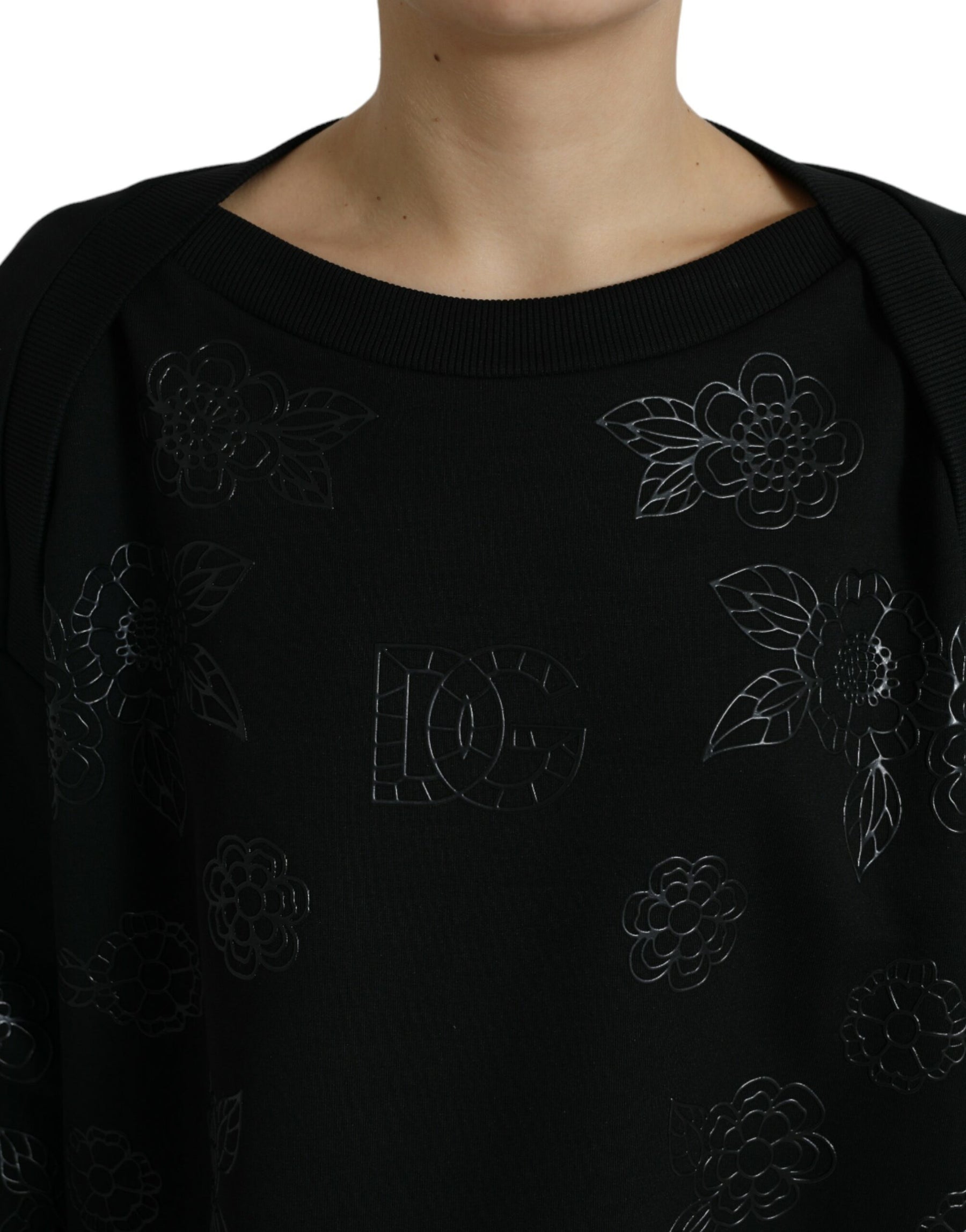 Dolce & Gabbana Black Pullover Floral Logo Applique Sweater | Regal Royce