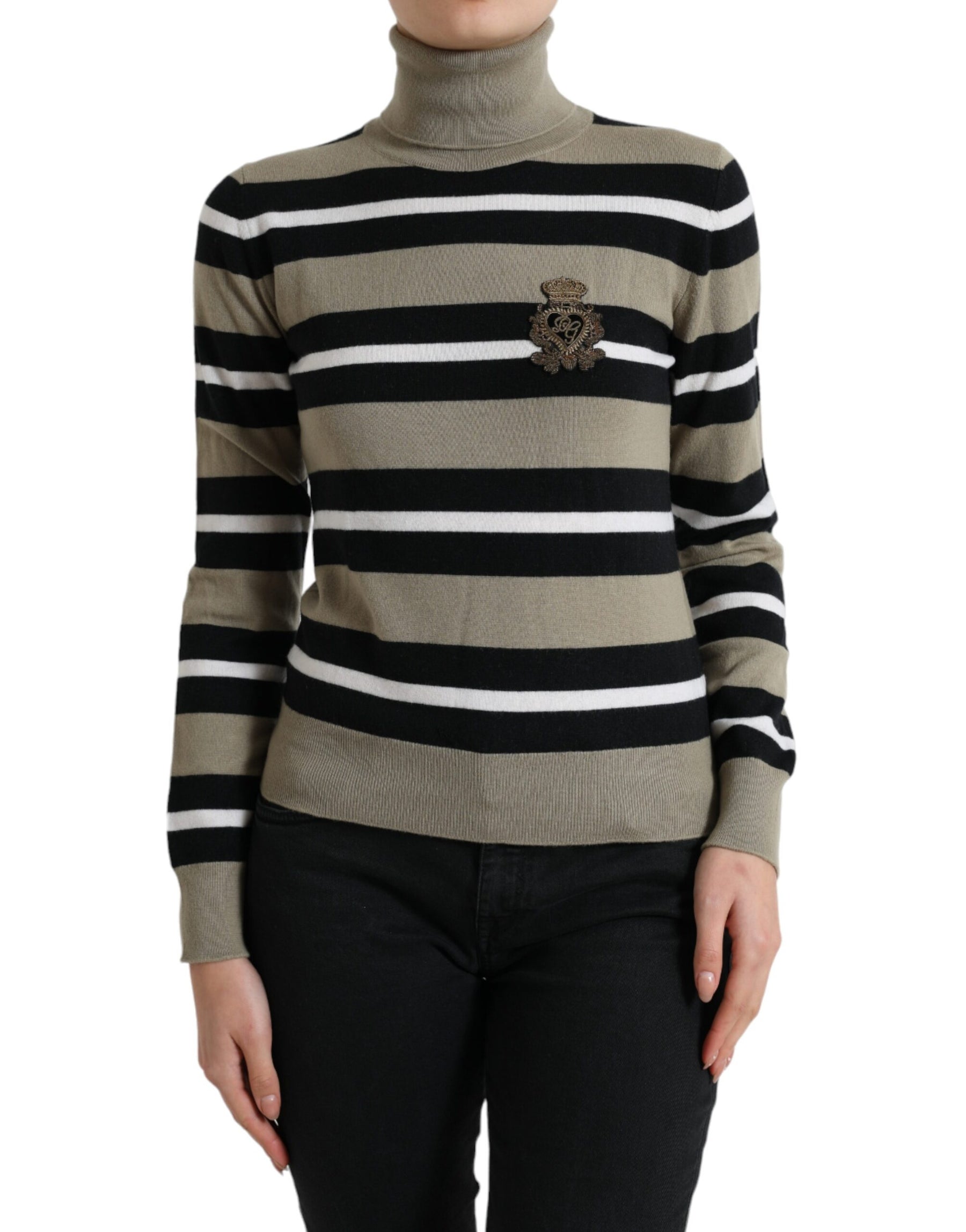 Dolce & Gabbana Multicolor Stripes Logo Turtle Neck Pullover Sweater | Regal Royce