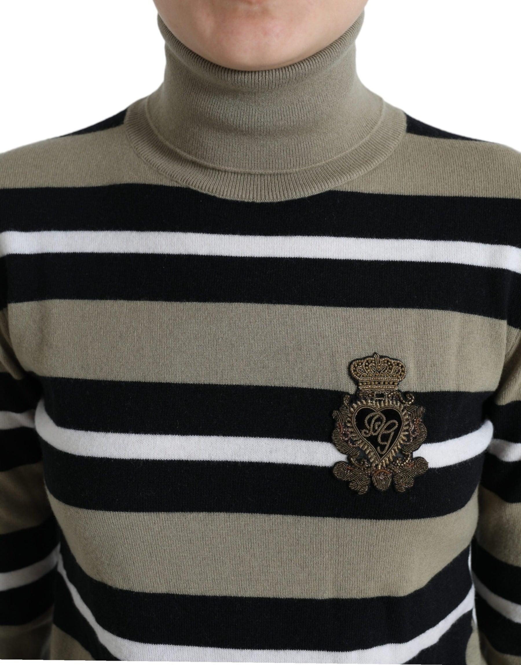 Dolce & Gabbana Multicolor Stripes Logo Turtle Neck Pullover Sweater | Regal Royce