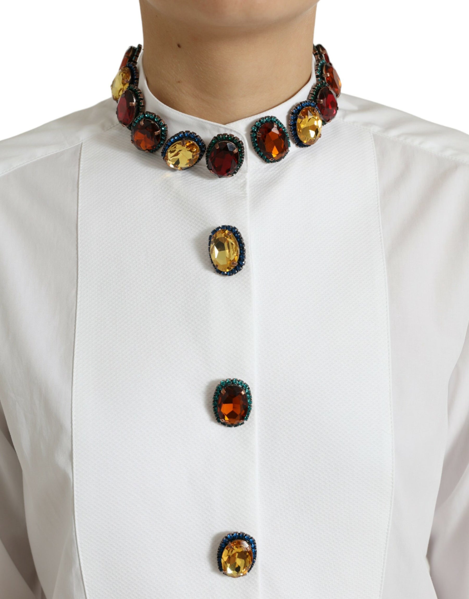 Dolce & Gabbana White Cotton Crystals Embellished Shirt Top | Regal Royce