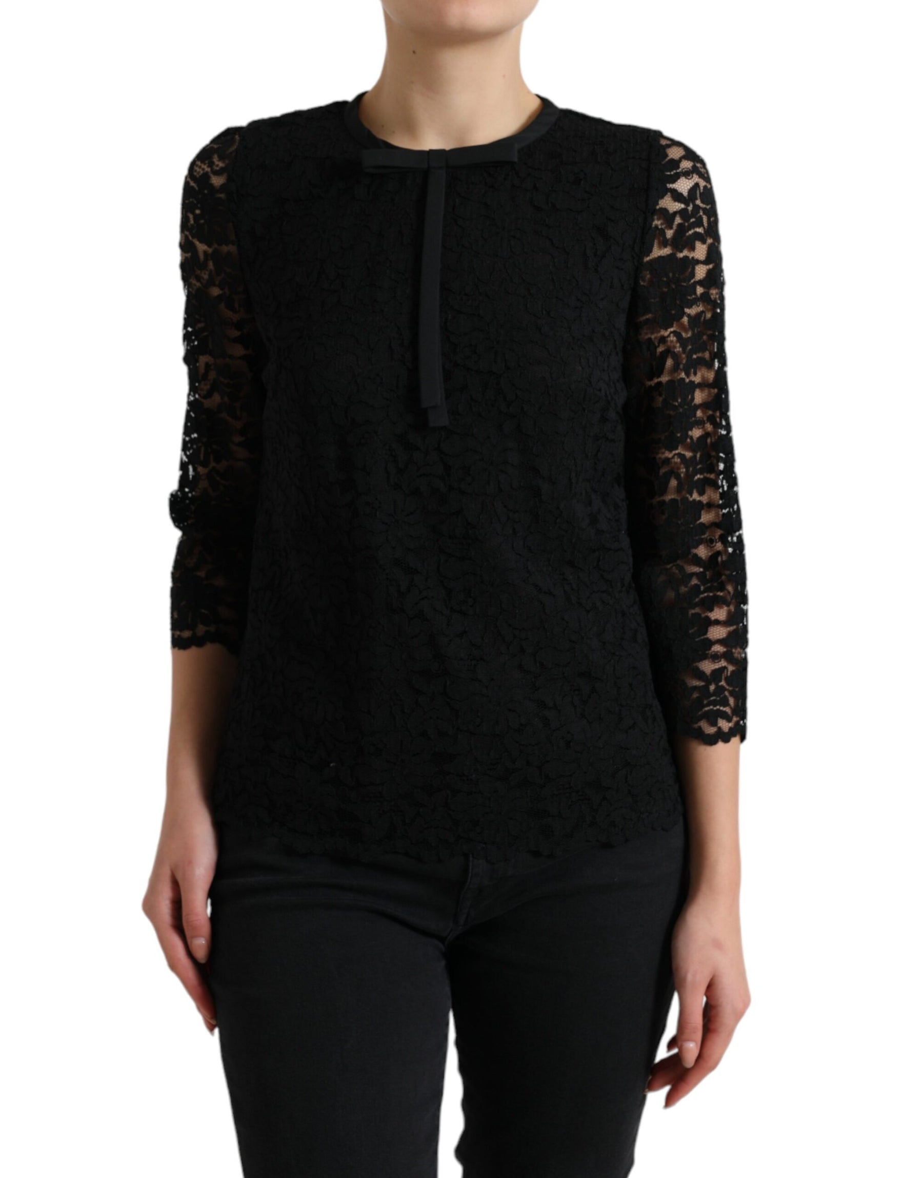 Dolce & Gabbana Black STAFF Blouse Floral Lace Nylon Top | Regal Royce