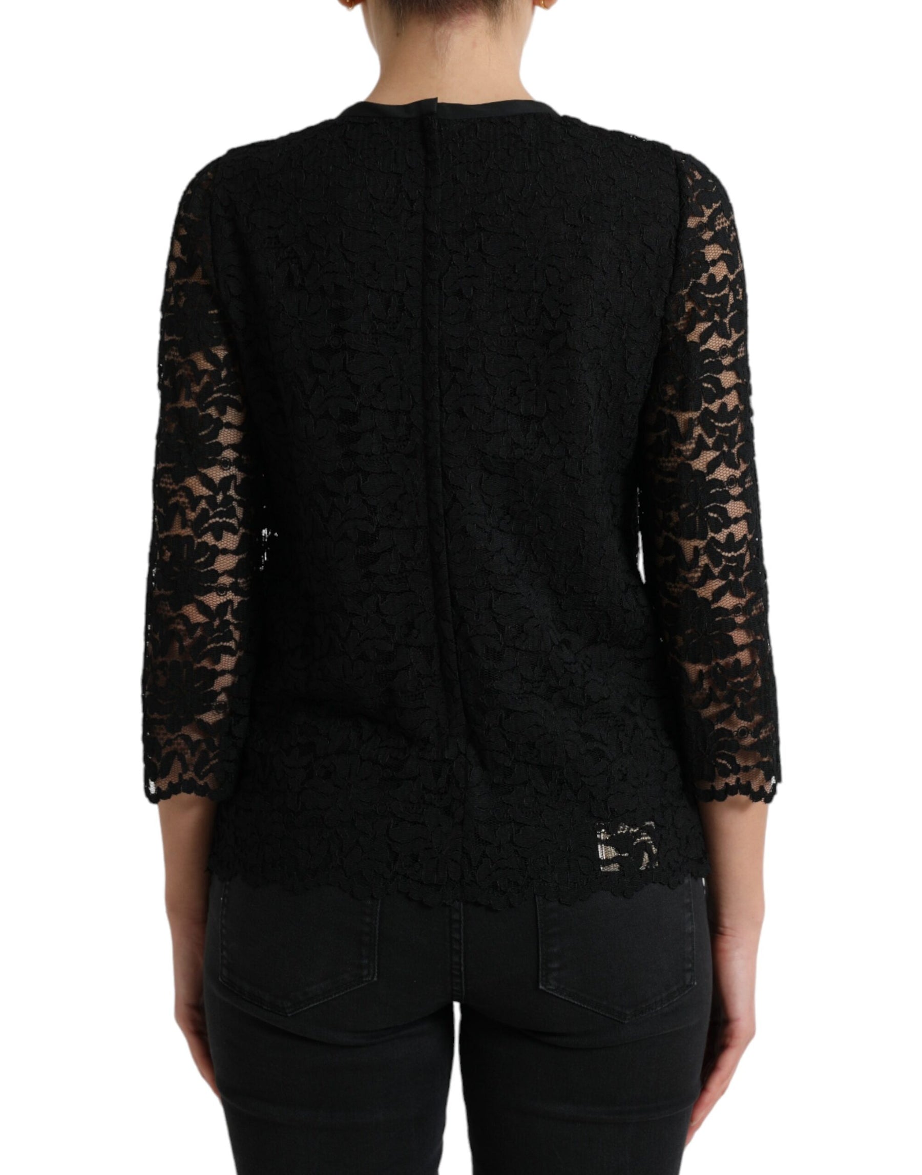Dolce & Gabbana Black STAFF Blouse Floral Lace Nylon Top | Regal Royce