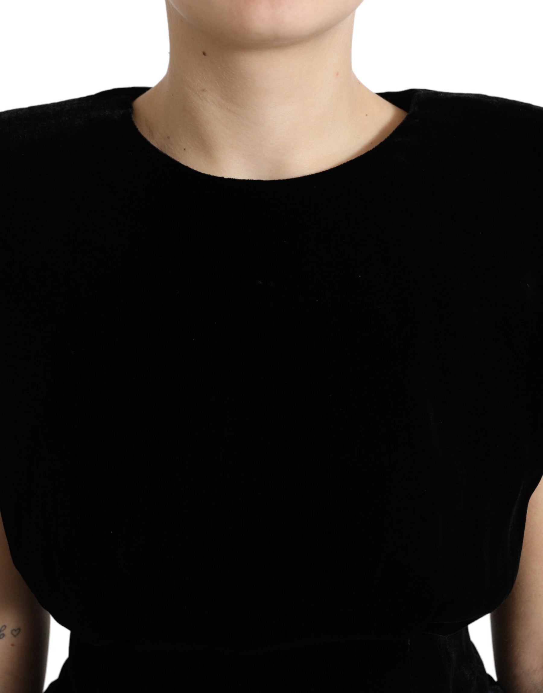 Dolce & Gabbana Black Velvet Fitted Padded Shoulder Blouse Top | Regal Royce