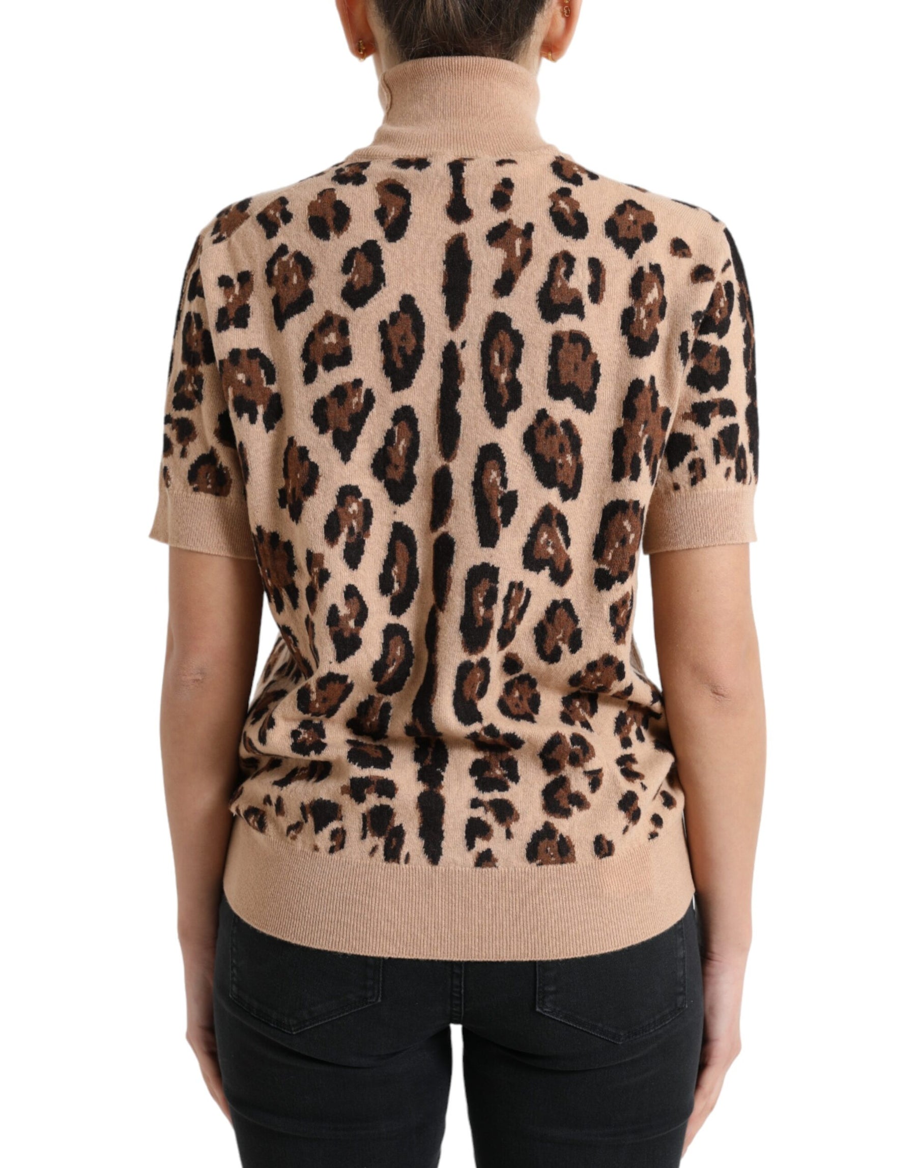 Dolce & Gabbana Beige Leopard Print Wool Turtleneck Top | Regal Royce