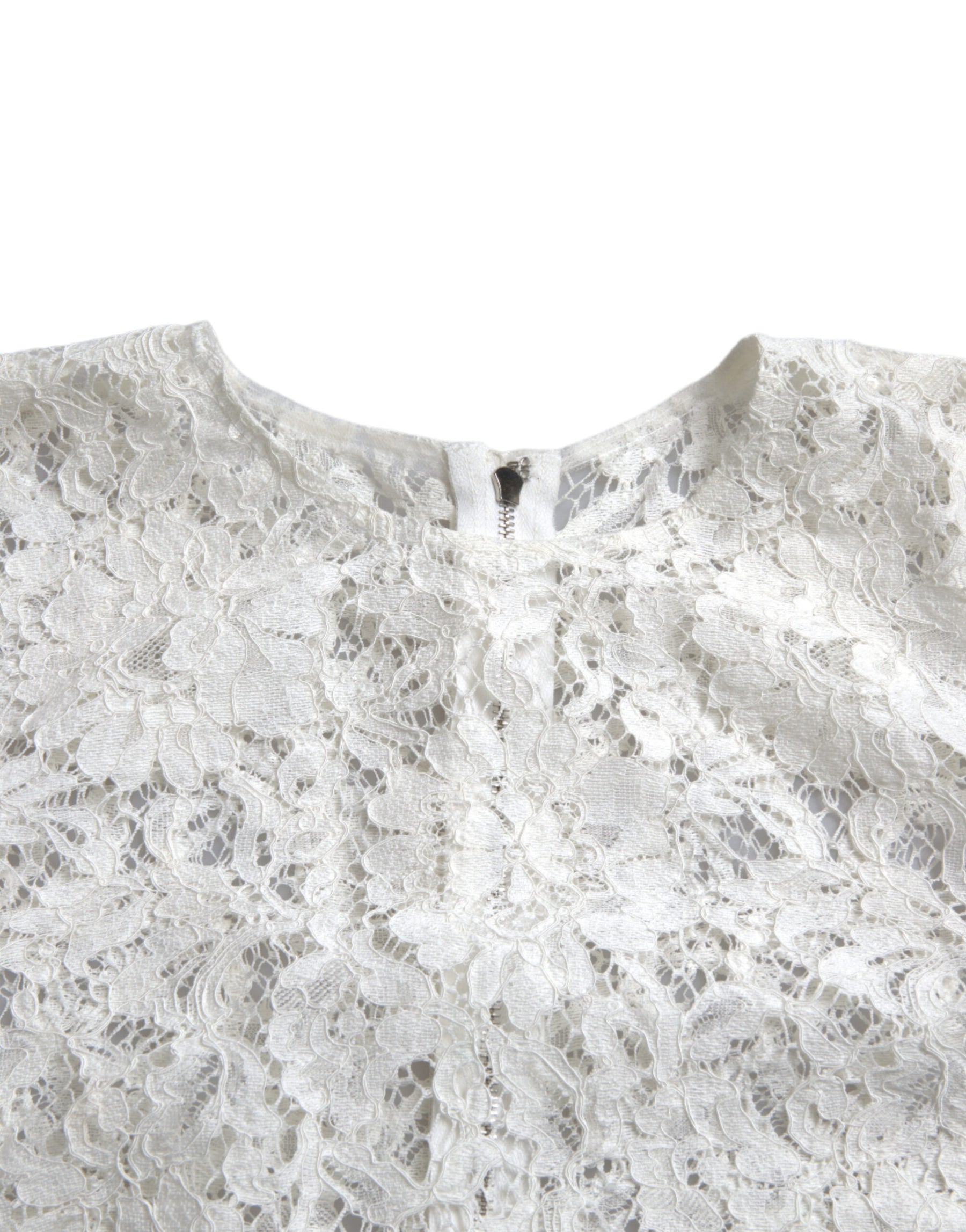 Dolce & Gabbana White Floral Lace Cotton Round Neck Blouse Top | Regal Royce