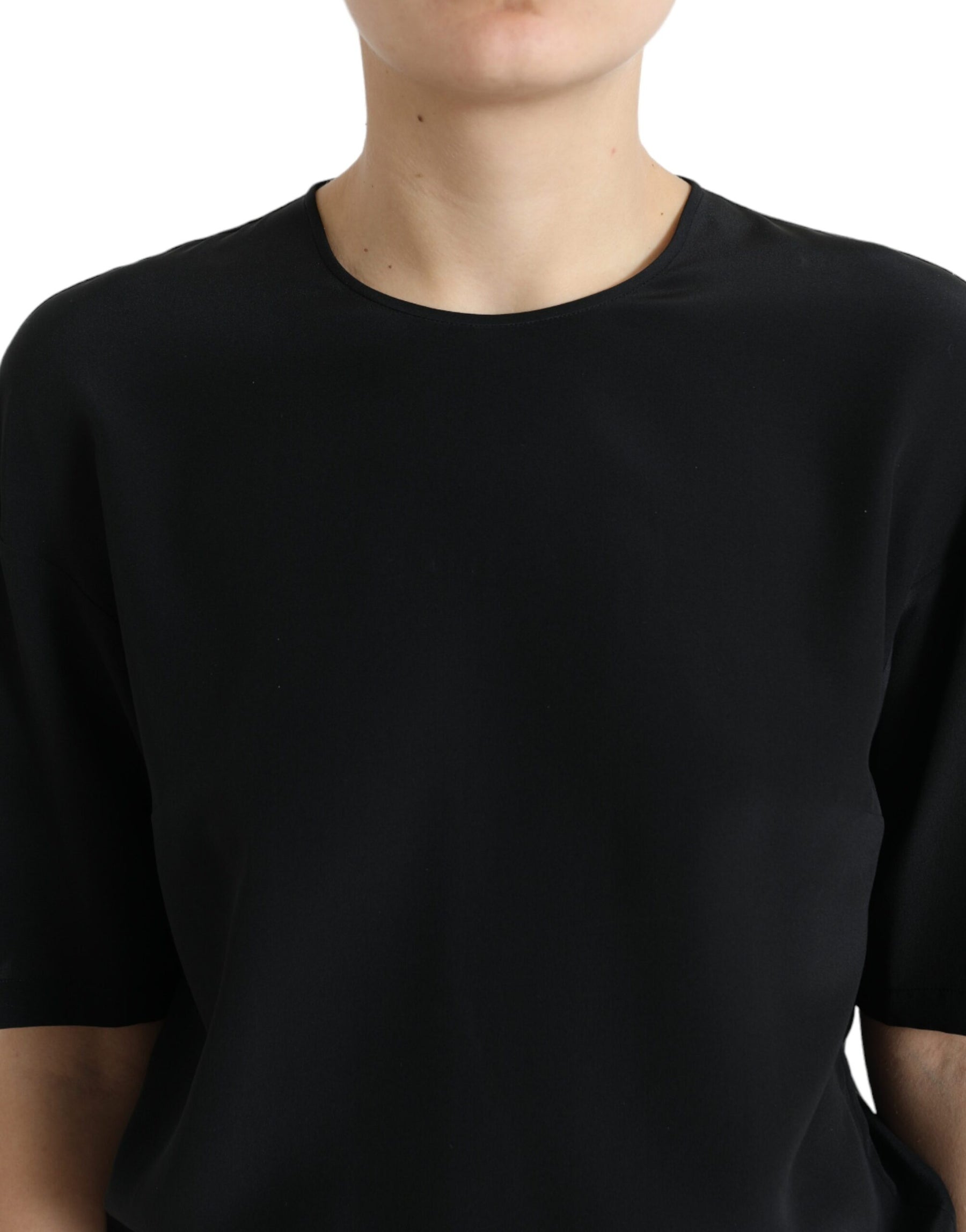 Dolce & Gabbana Black Silk Round Neck Short Sleeve Blouse Top | Regal Royce