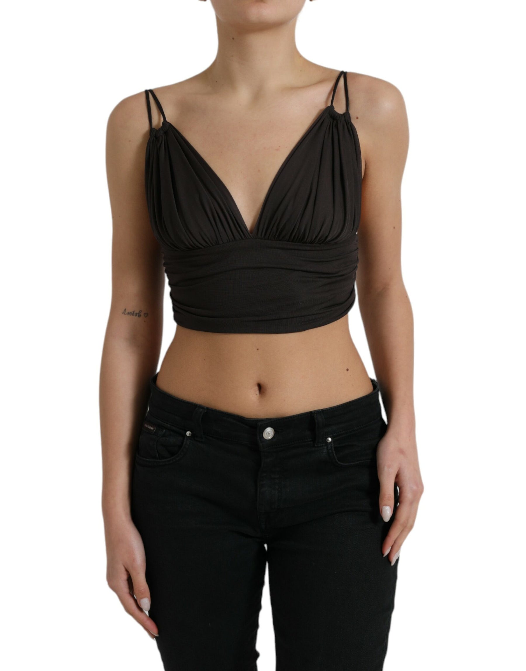 Dolce & Gabbana Brown Viscose Plunging V-neck Cropped Tank Top | Regal Royce