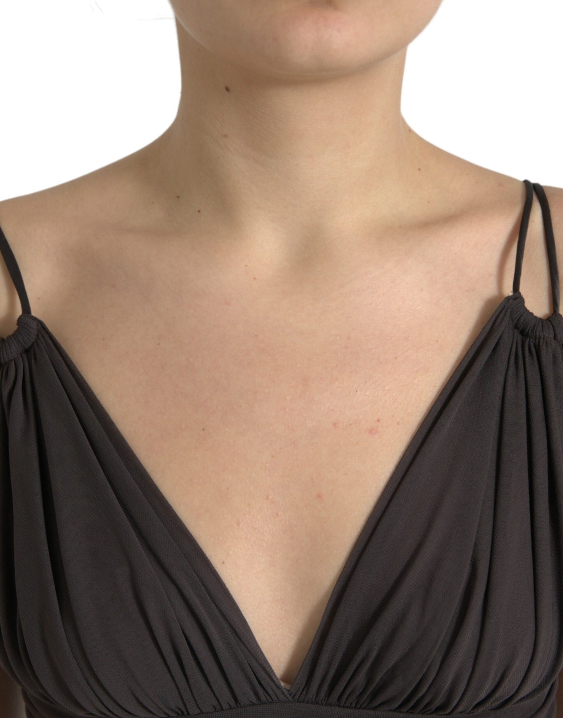 Dolce & Gabbana Brown Viscose Plunging V-neck Cropped Tank Top | Regal Royce