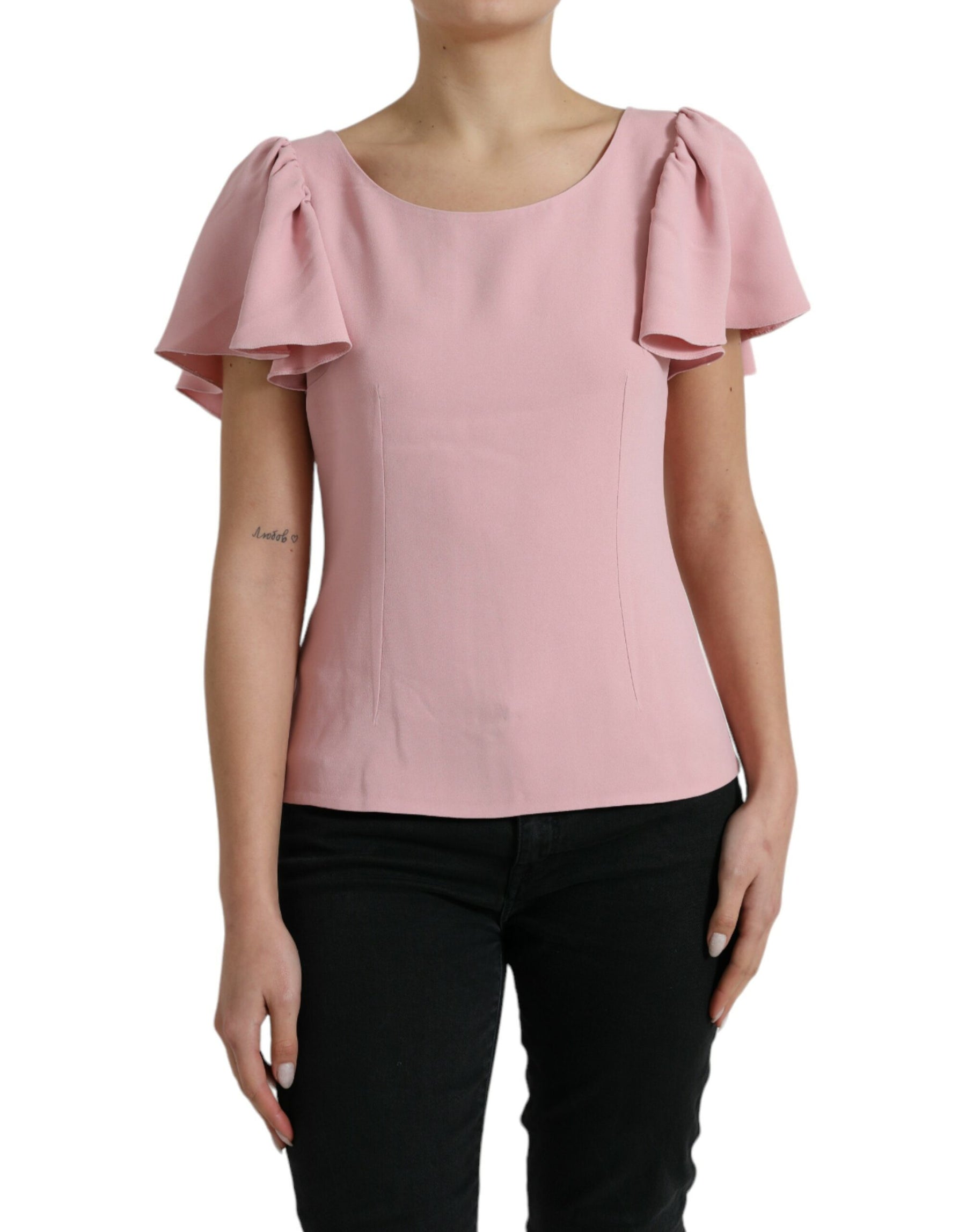 Dolce & Gabbana Pink Short Sleeves Round Neck Blouse Top | Regal Royce