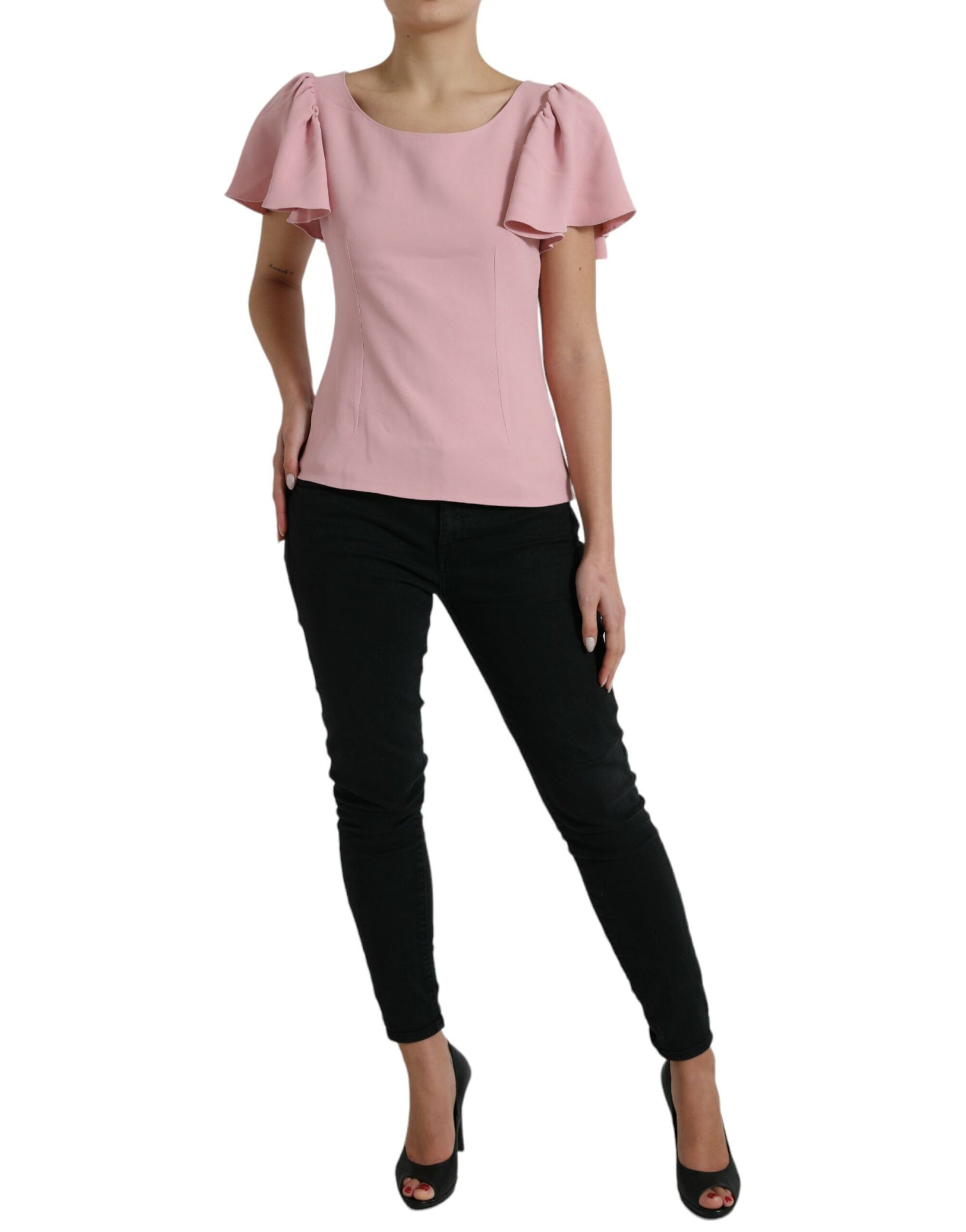 Dolce & Gabbana Pink Short Sleeves Round Neck Blouse Top | Regal Royce