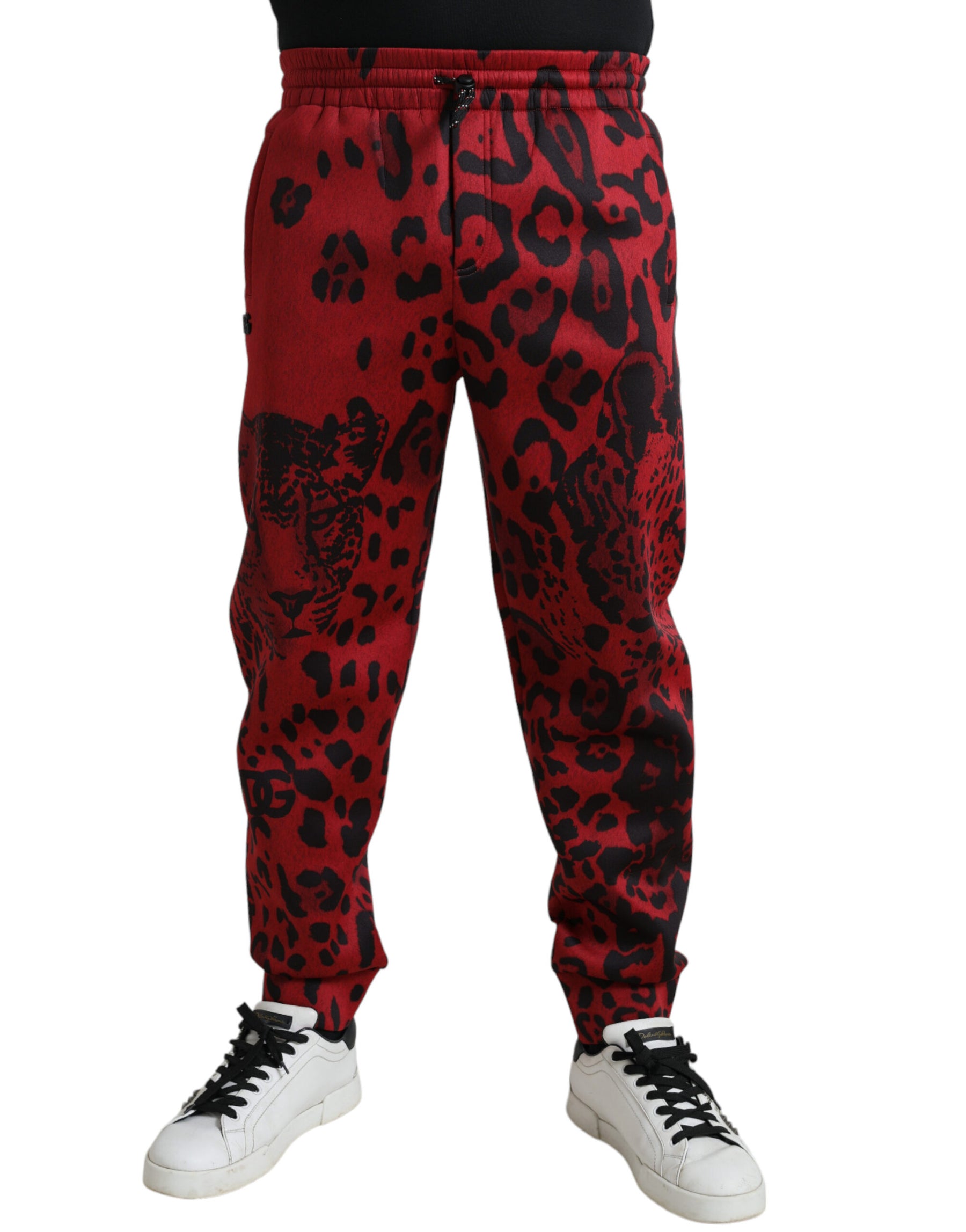 Dolce & Gabbana Red Black Leopard Stretch Jogger Pants | Regal Royce