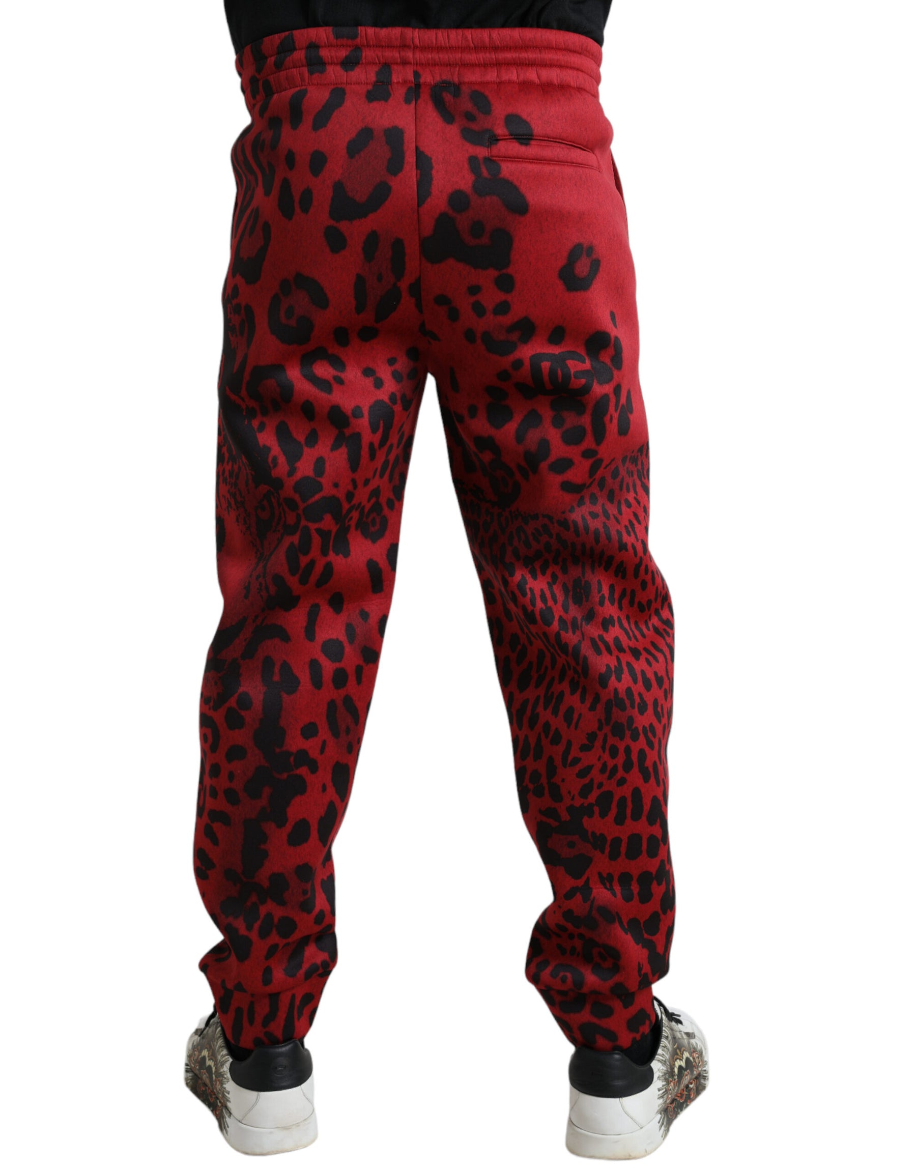 Dolce & Gabbana Red Black Leopard Stretch Jogger Pants | Regal Royce