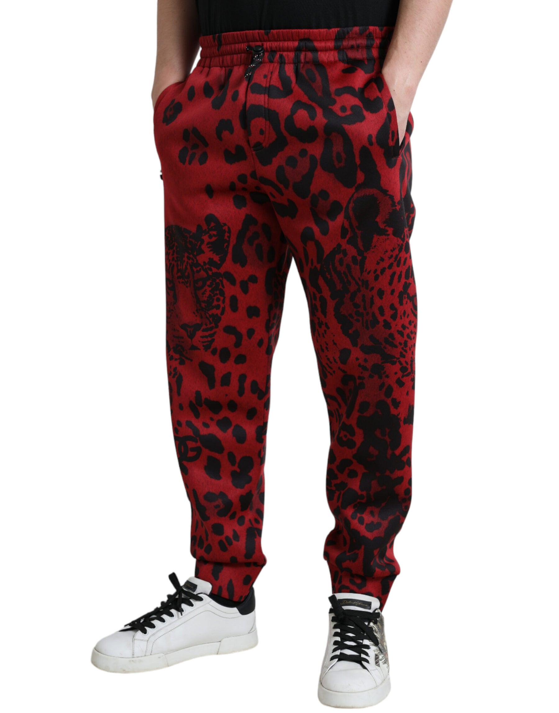 Dolce & Gabbana Red Black Leopard Stretch Jogger Pants | Regal Royce