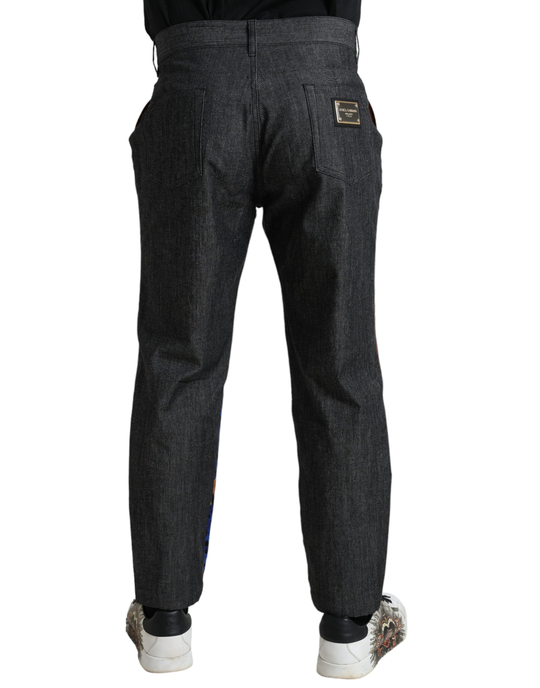 Dolce & Gabbana Multicolor Tiger Cotton Loose Denim Jeans | Regal Royce
