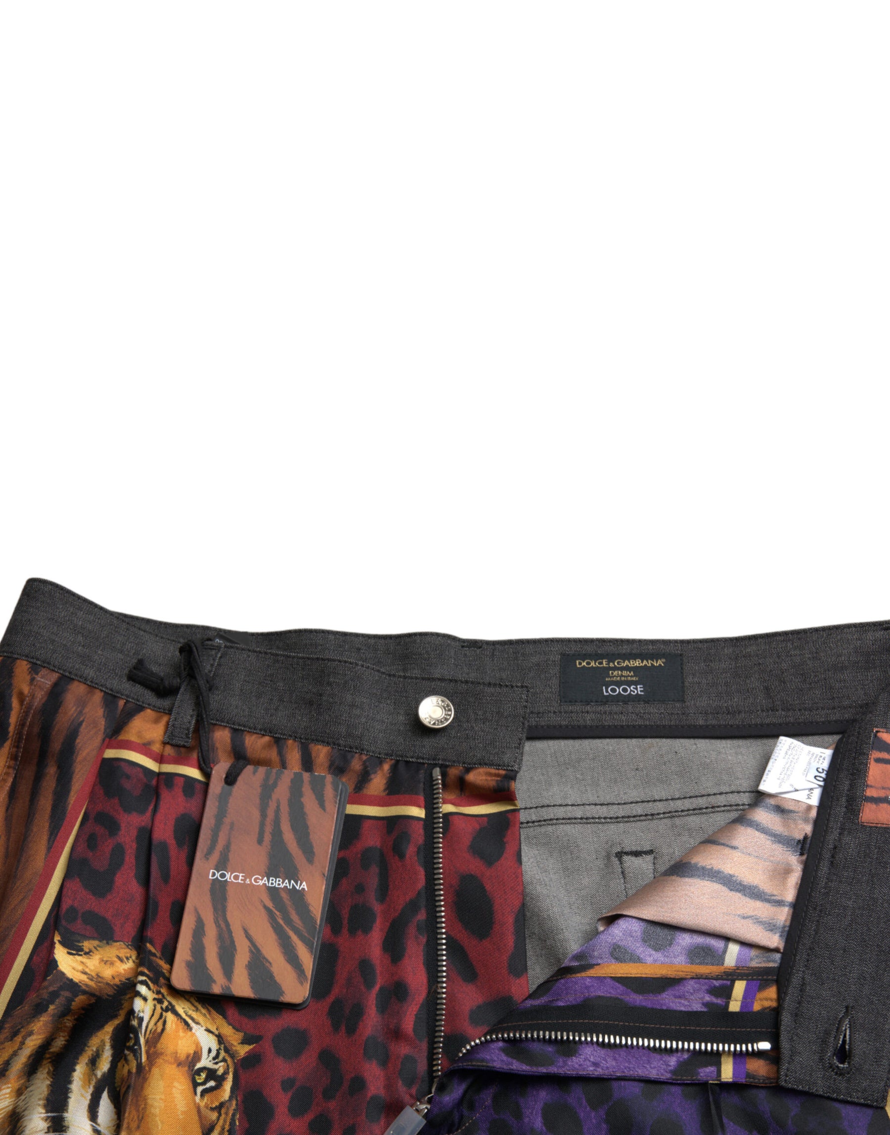 Dolce & Gabbana Multicolor Tiger Cotton Loose Denim Jeans | Regal Royce