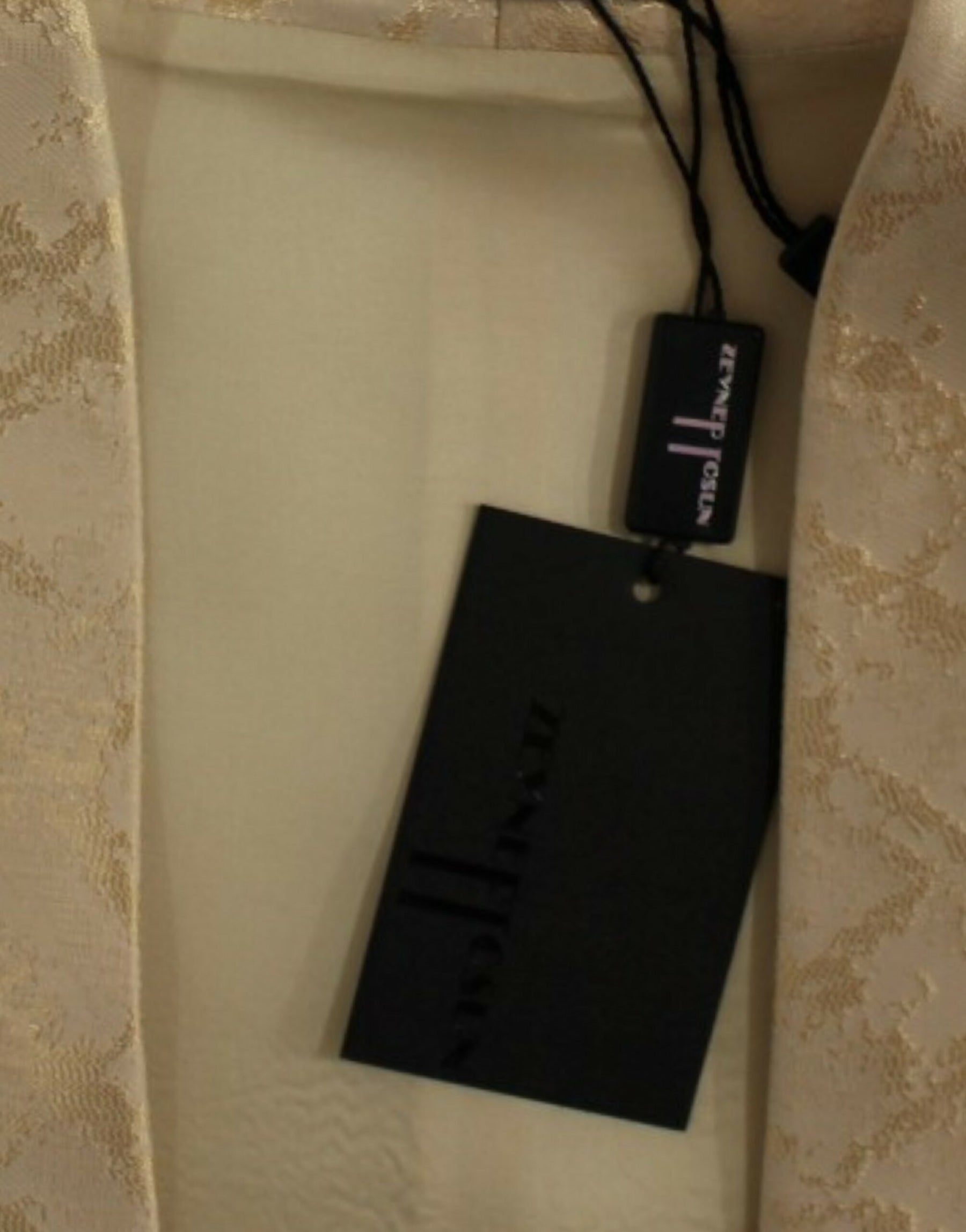 Zeyneptosun Beige brocade sleeveless jacket vest | Regal Royce