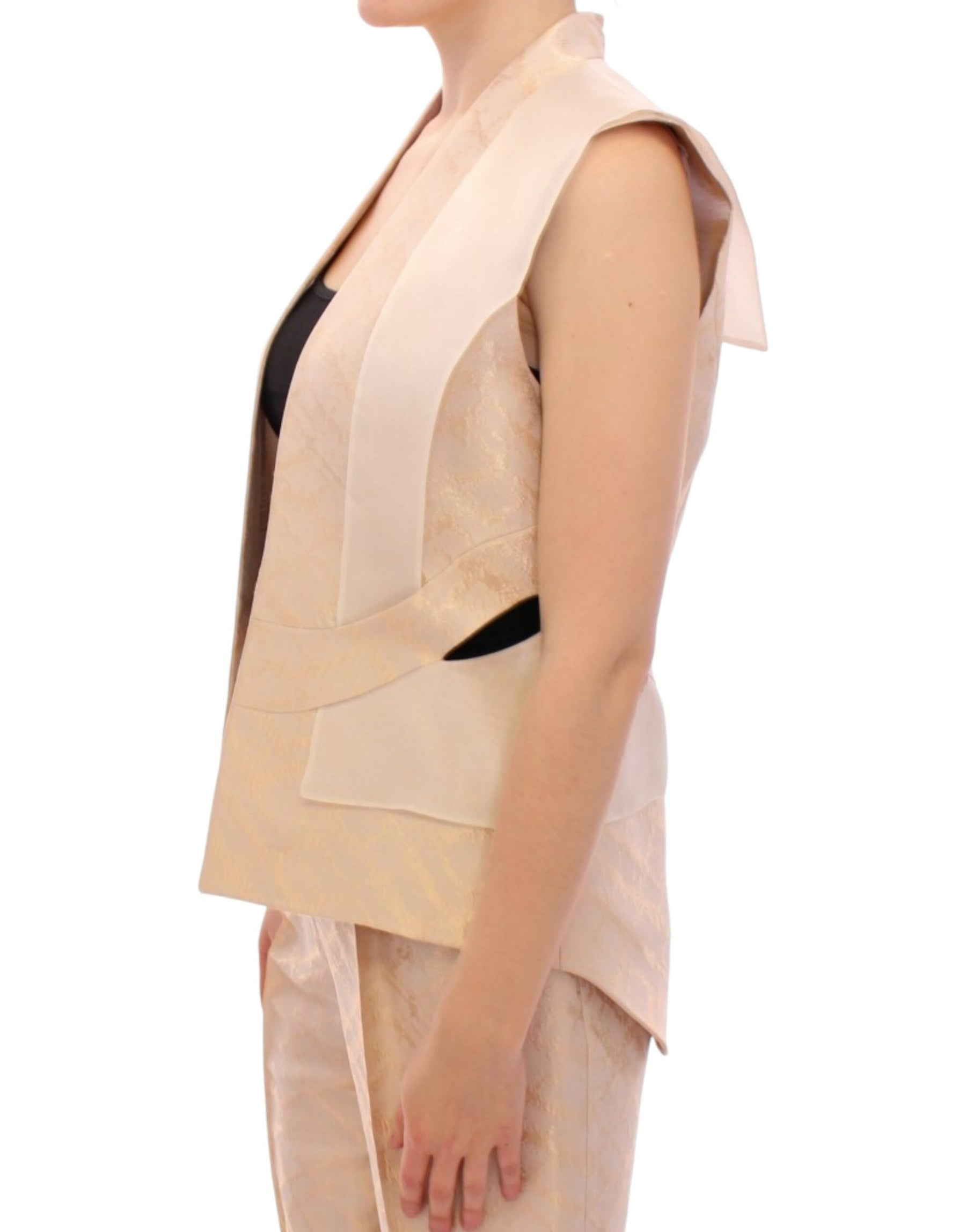 Zeyneptosun Beige brocade sleeveless jacket vest | Regal Royce