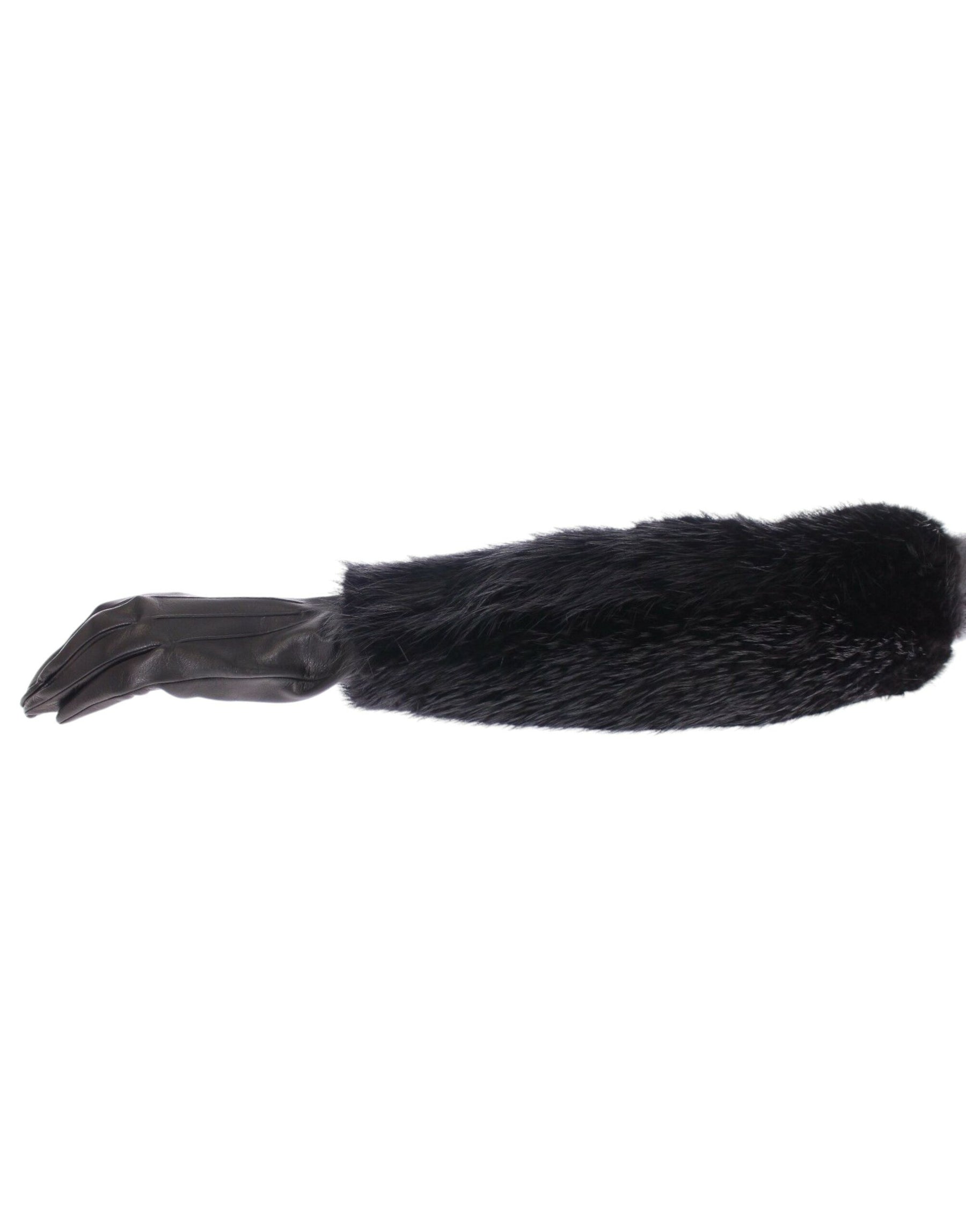 Dolce & Gabbana Black Beaver Fur Lambskin Leather Elbow Gloves | Regal Royce