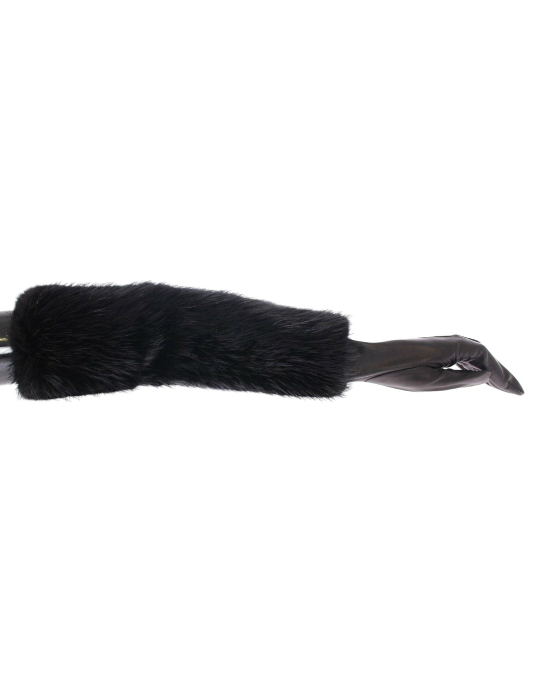 Dolce & Gabbana Black Beaver Fur Lambskin Leather Elbow Gloves | Regal Royce