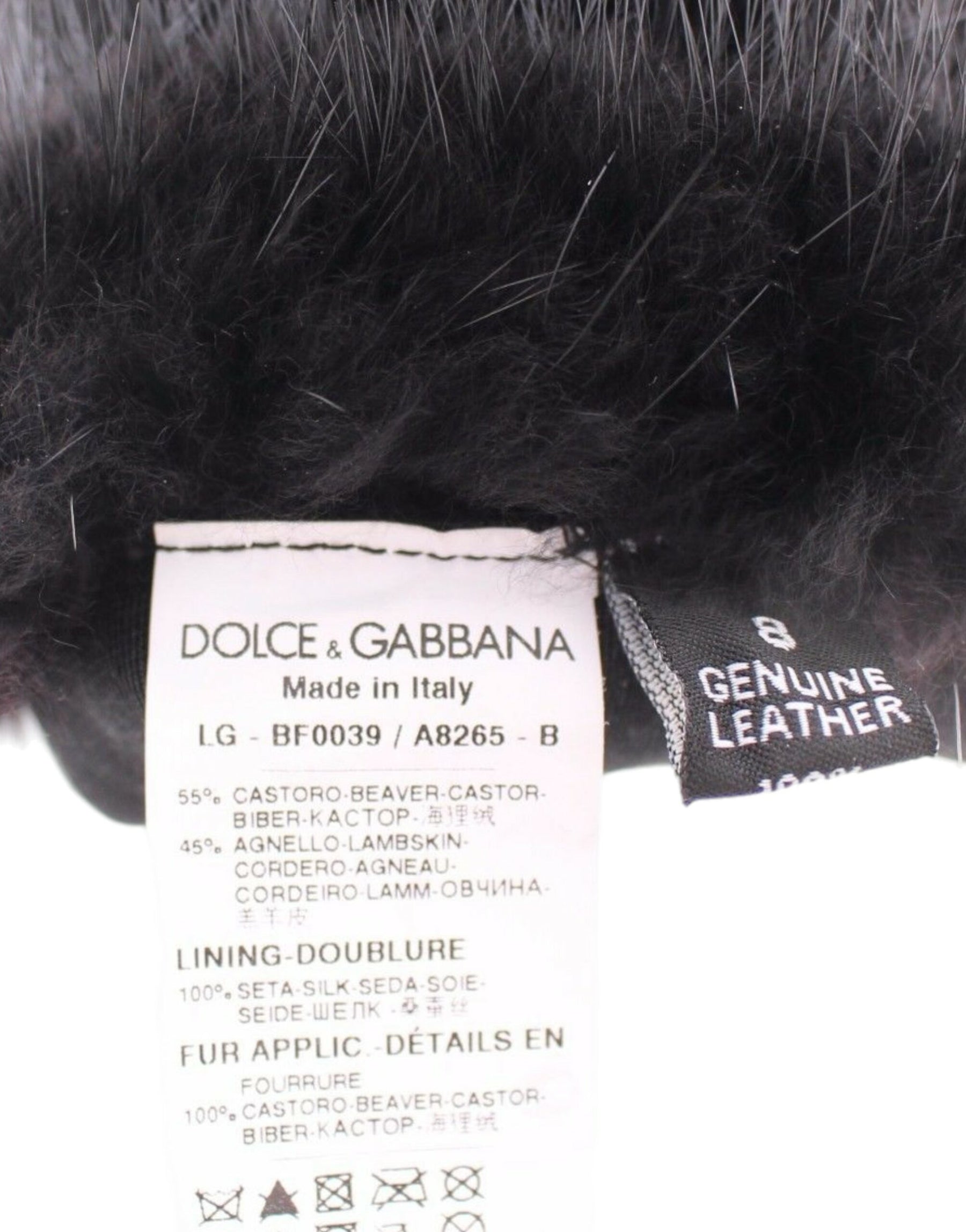 Dolce & Gabbana Black Beaver Fur Lambskin Leather Elbow Gloves | Regal Royce