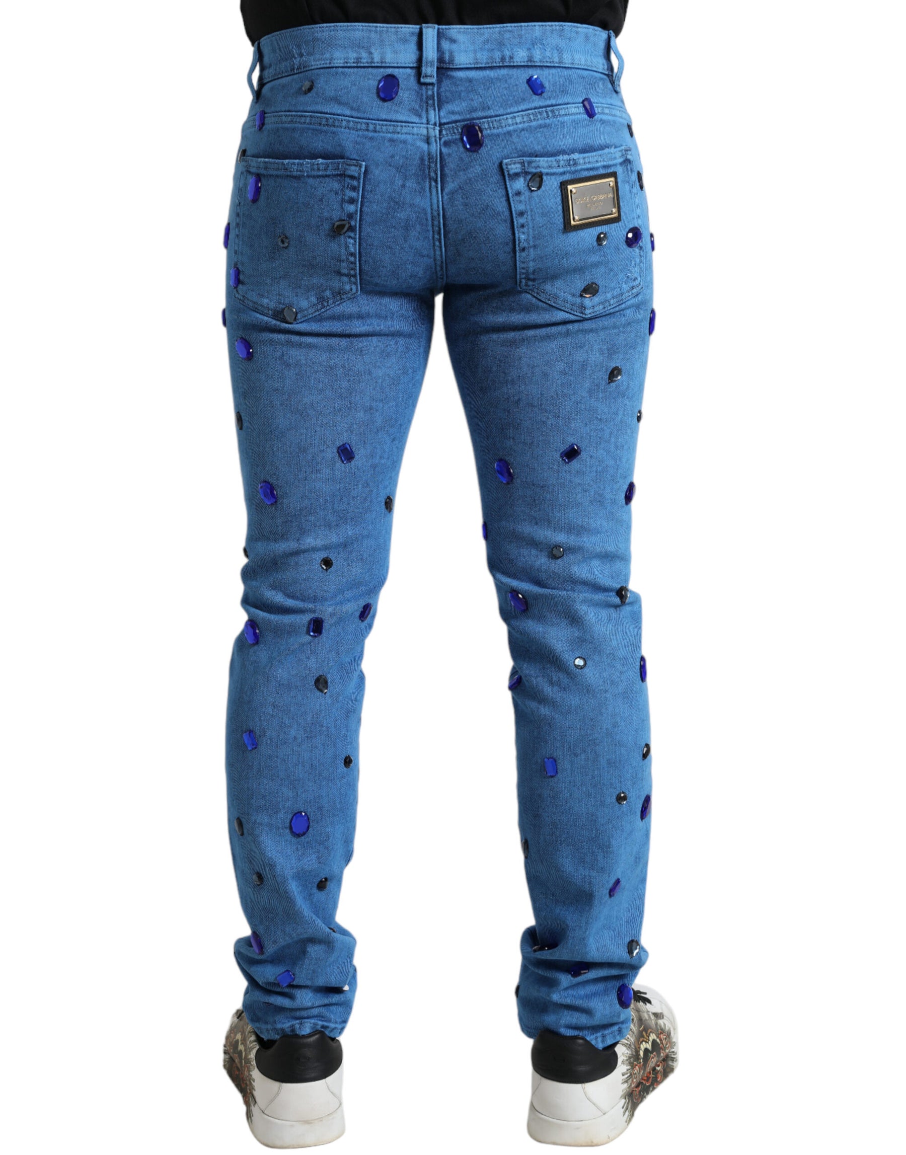 Dolce & Gabbana Blue Crystal Embellished Skinny Denim Jeans | Regal Royce