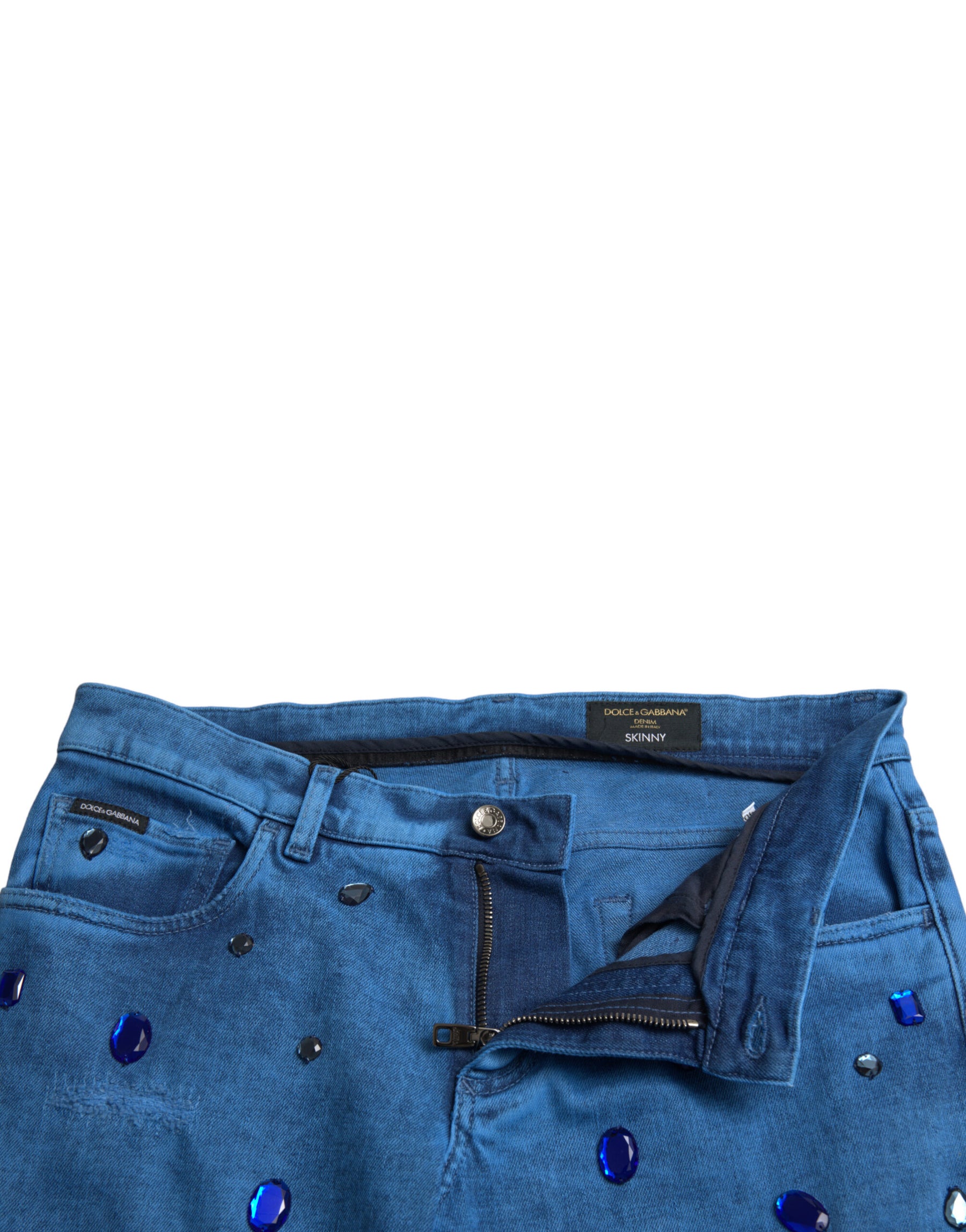 Dolce & Gabbana Blue Crystal Embellished Skinny Denim Jeans | Regal Royce