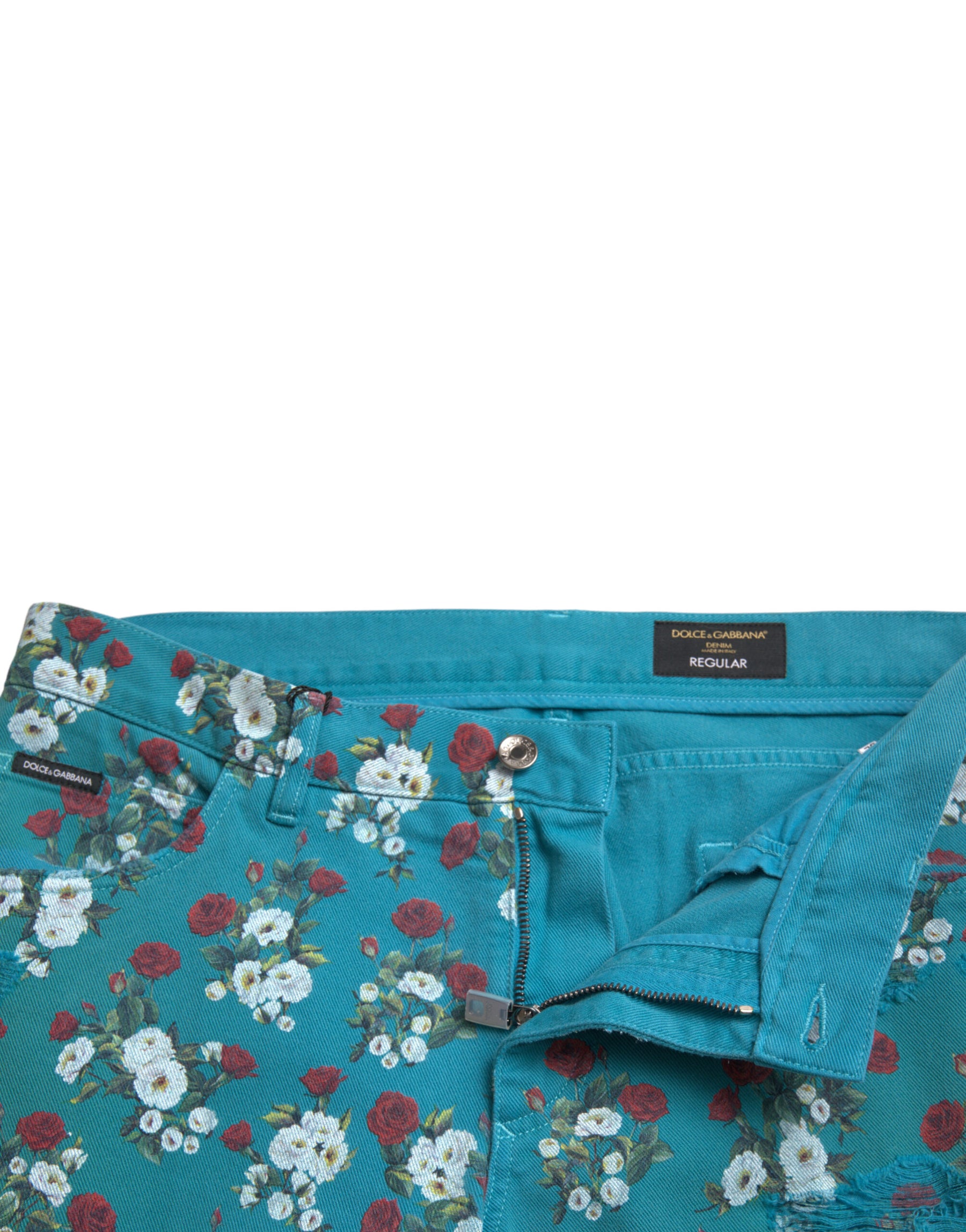 Dolce & Gabbana Blue Floral Print Skinny Cotton Denim Pants | Regal Royce