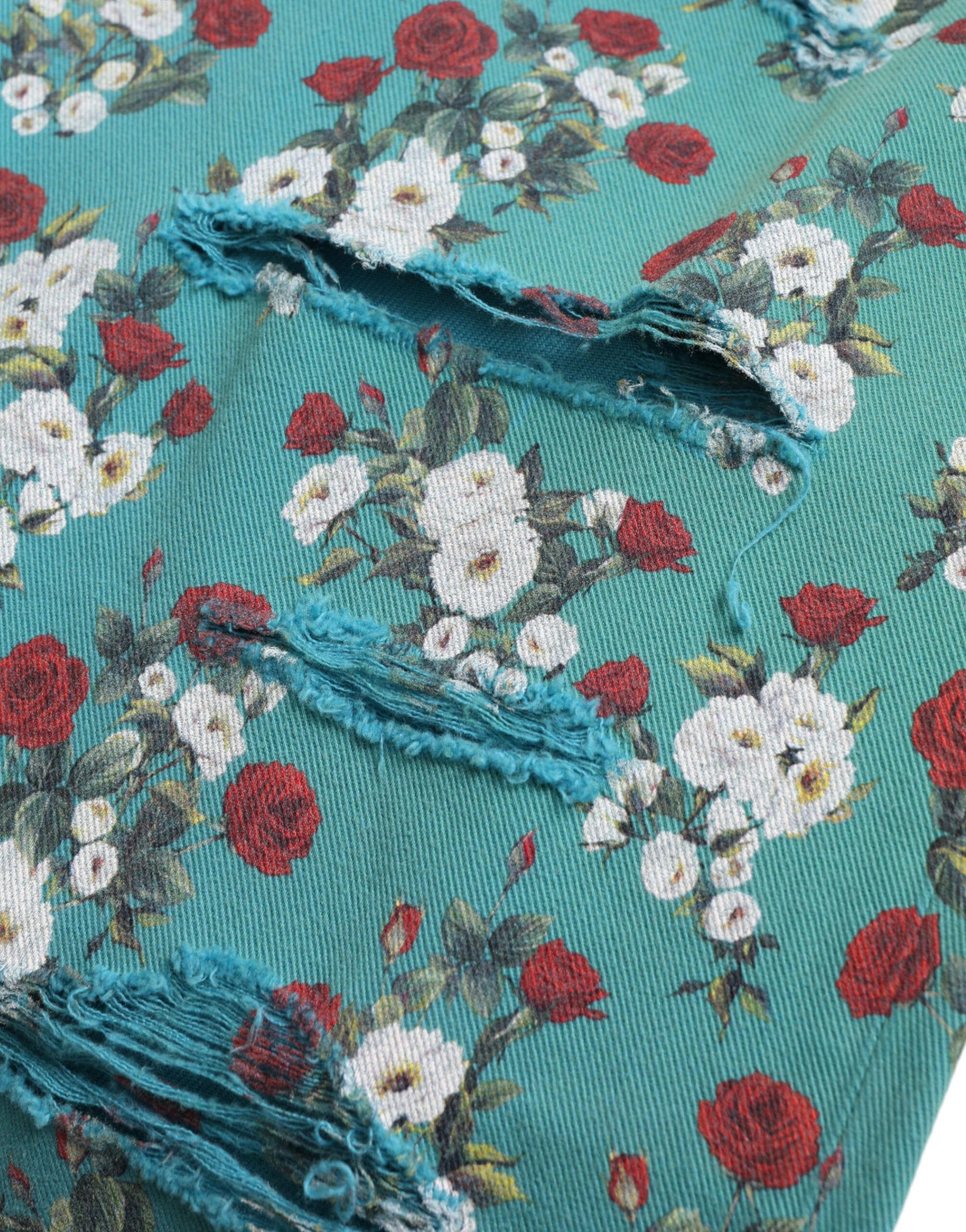 Dolce & Gabbana Blue Floral Print Skinny Cotton Denim Pants | Regal Royce