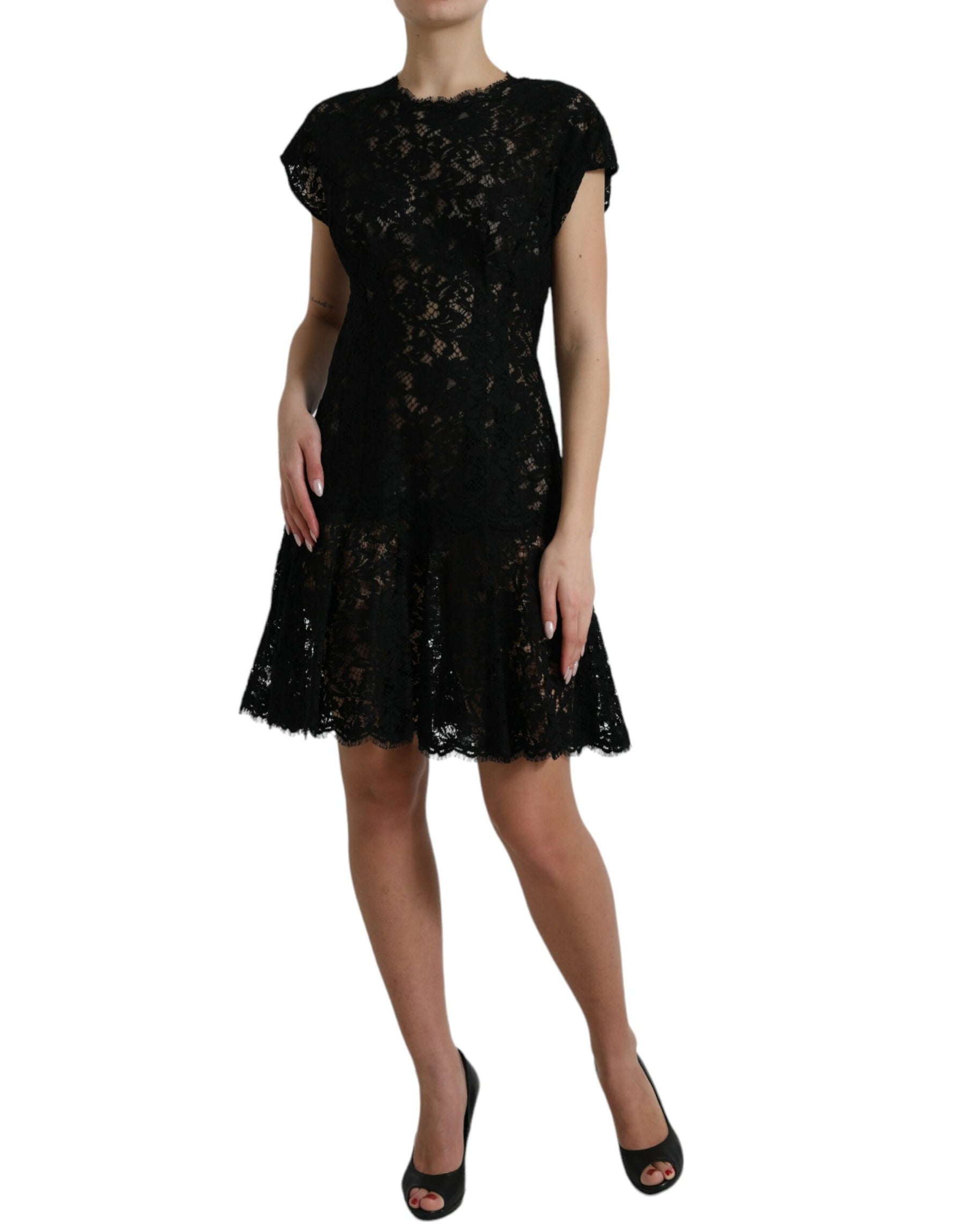 Dolce & Gabbana Black Floral Lace Cotton A-line Mini Dress | Regal Royce