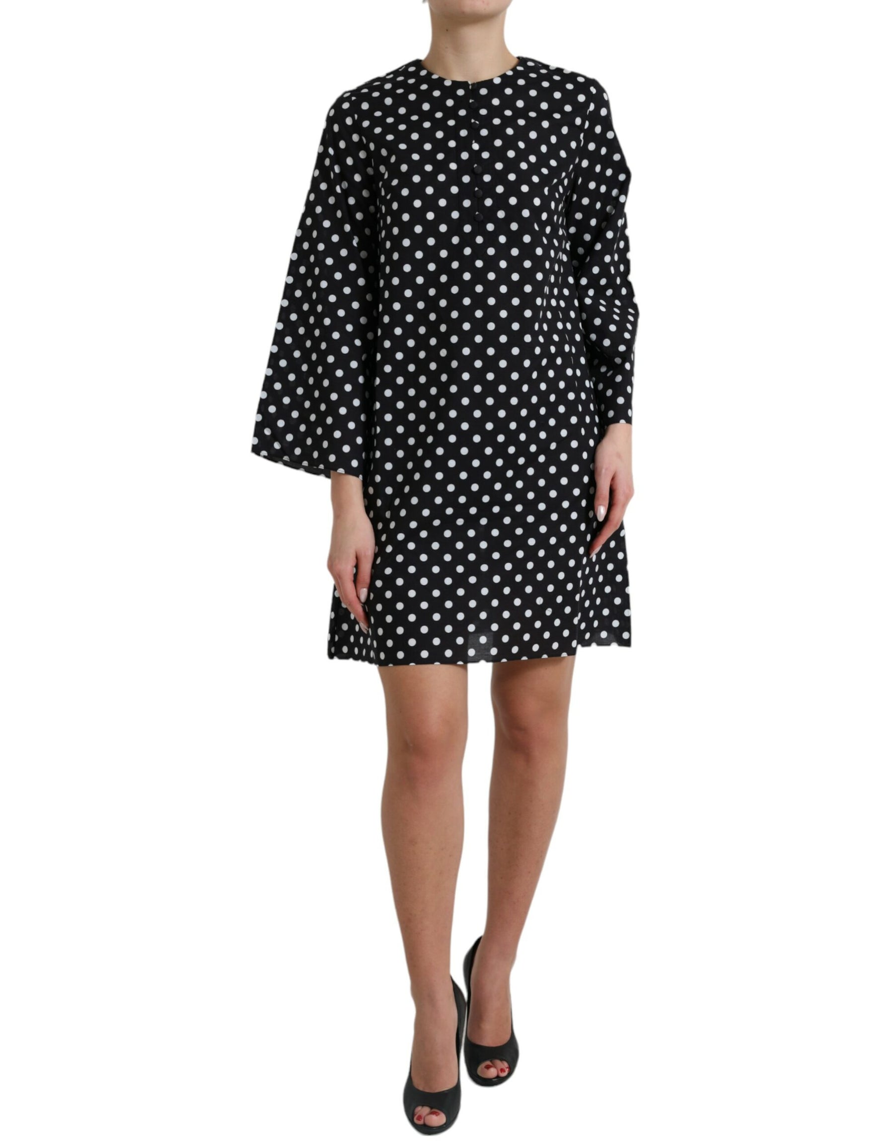 Dolce & Gabbana Black White Polka Dot Nylon Shift Mini Dress | Regal Royce