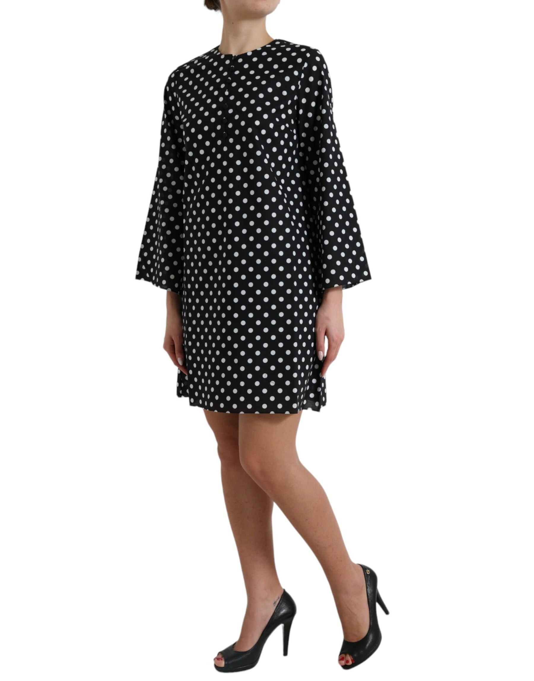 Dolce & Gabbana Black White Polka Dot Nylon Shift Mini Dress | Regal Royce