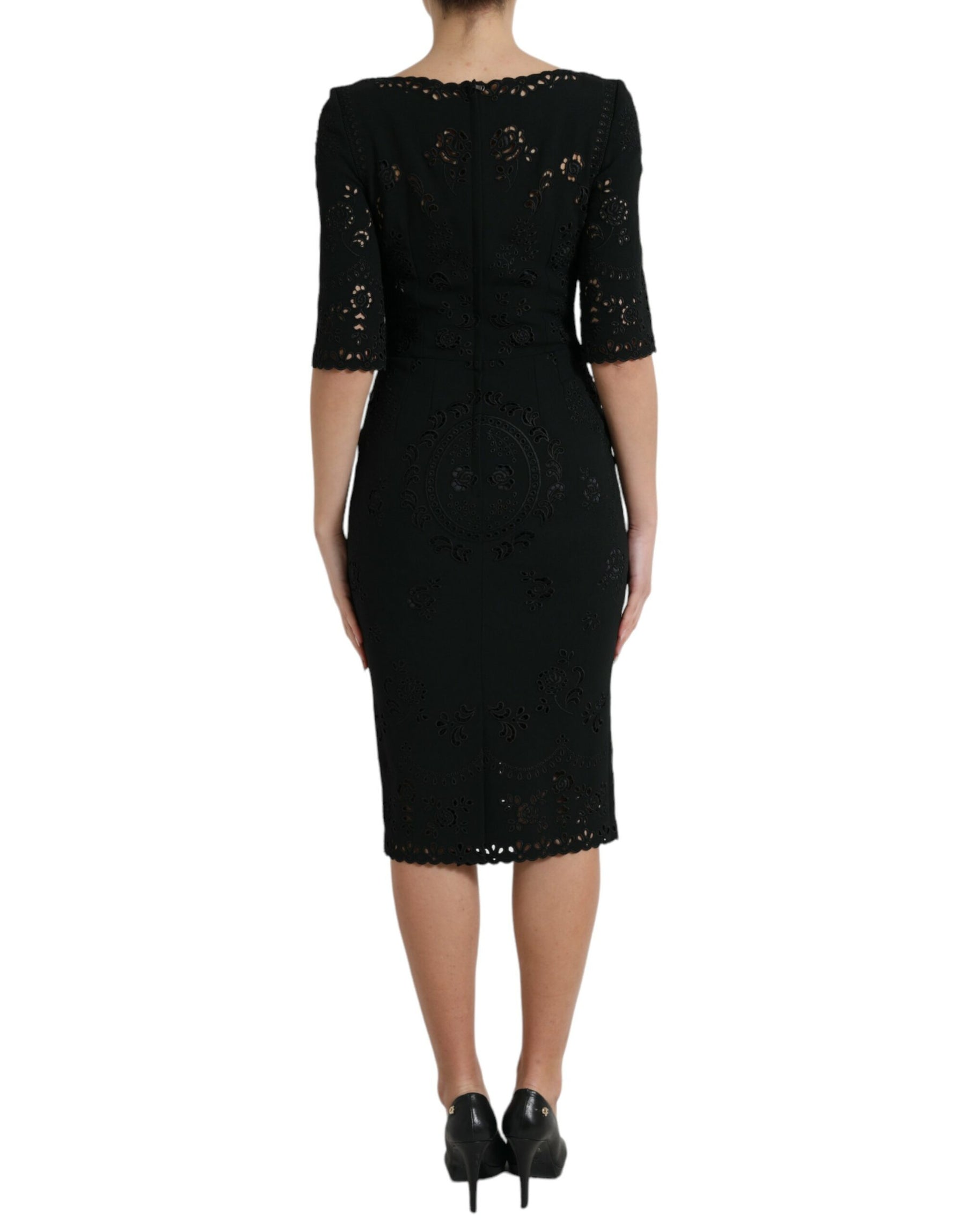 Dolce & Gabbana Black Floral Lace Viscose Bodycon Midi Dress | Regal Royce