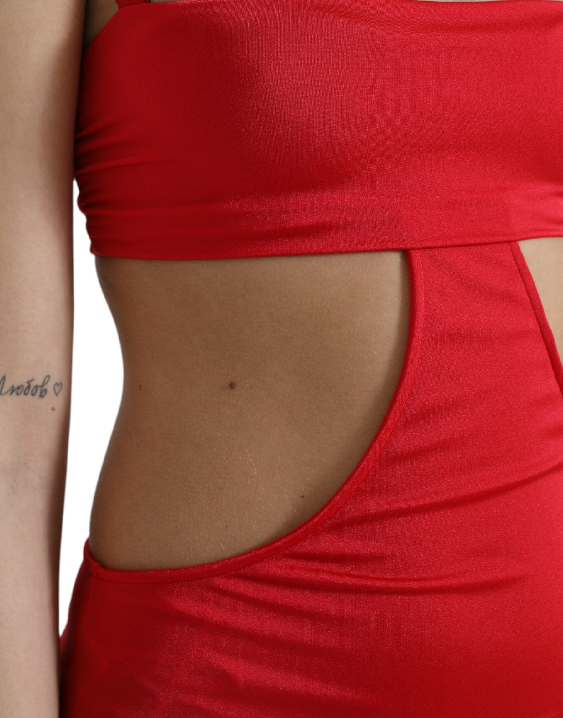 Dolce & Gabbana Red Cutout Nylon Sheath Sleeveless Mini Dress | Regal Royce