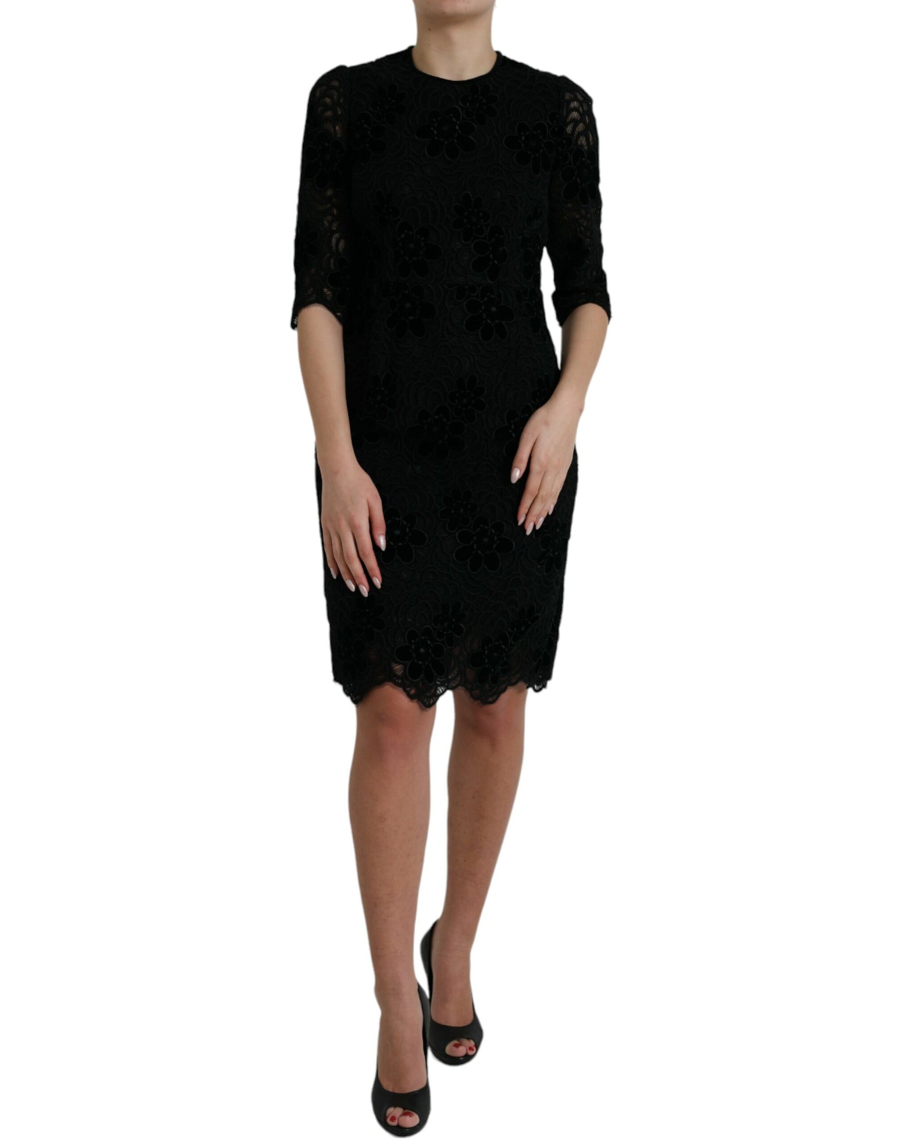 Dolce & Gabbana Black Floral Lace Cotton Bodycon Dress | Regal Royce