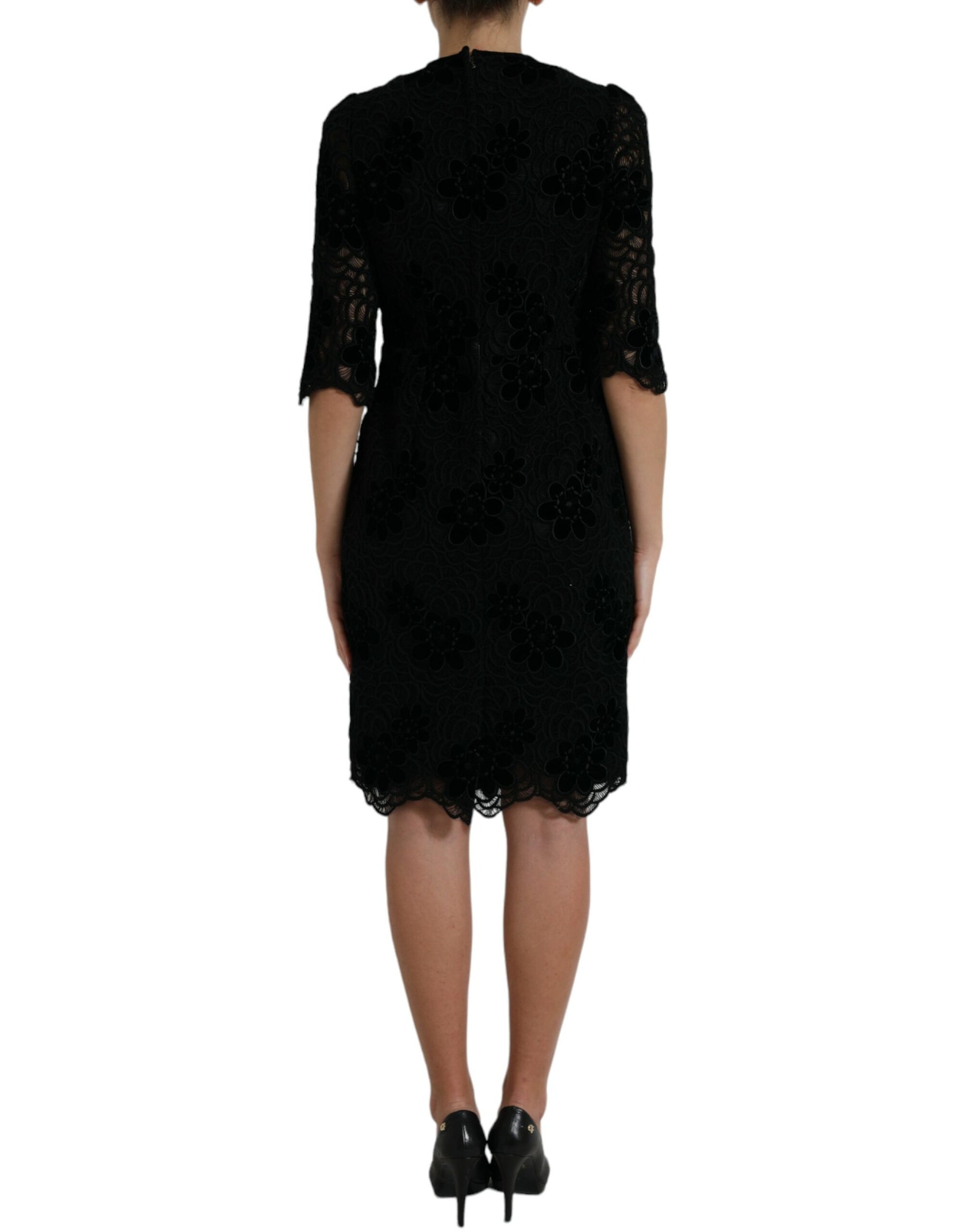 Dolce & Gabbana Black Floral Lace Cotton Bodycon Dress | Regal Royce