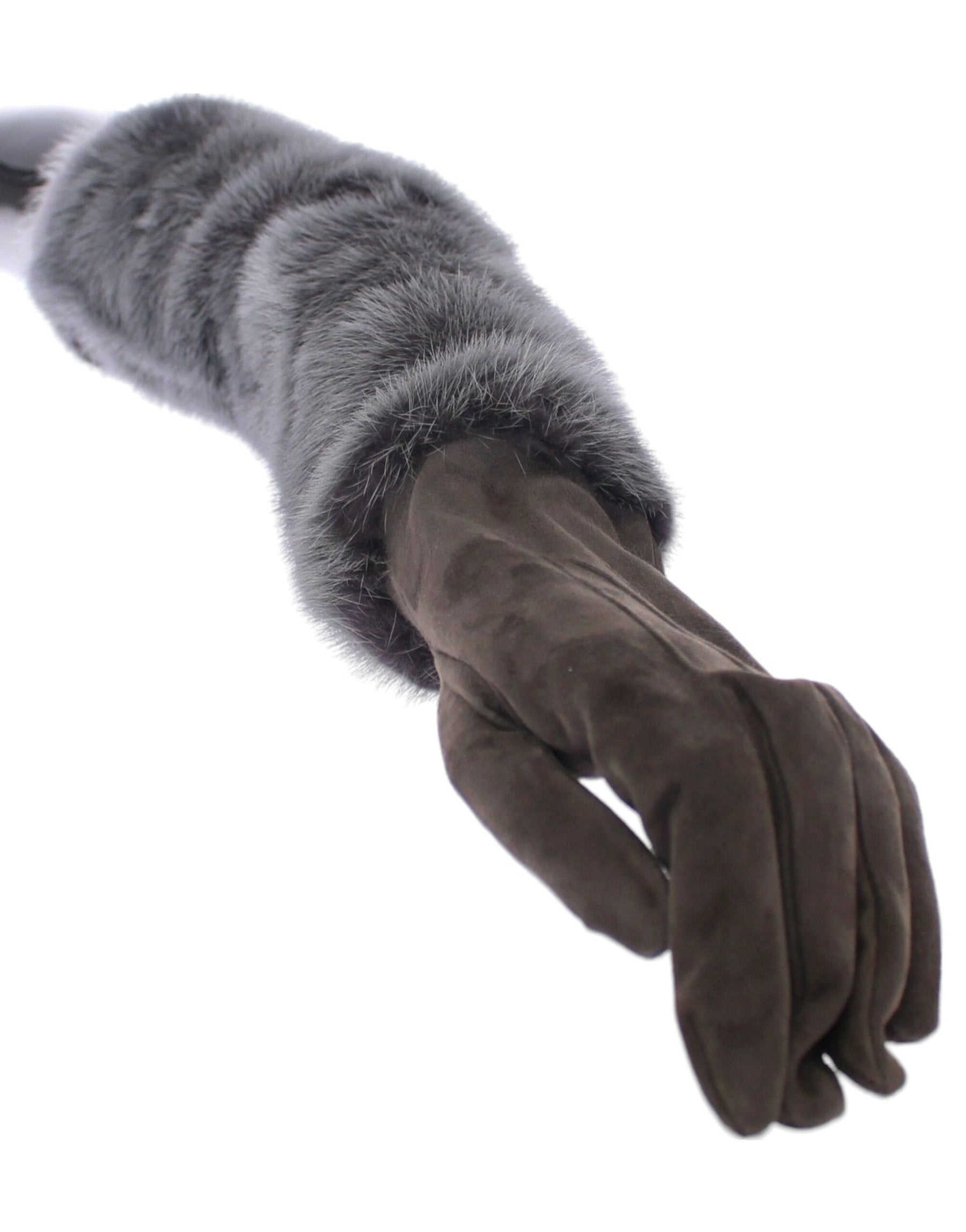 Dolce & Gabbana Gray Mink Fur Lambskin Suede Leather Gloves | Regal Royce