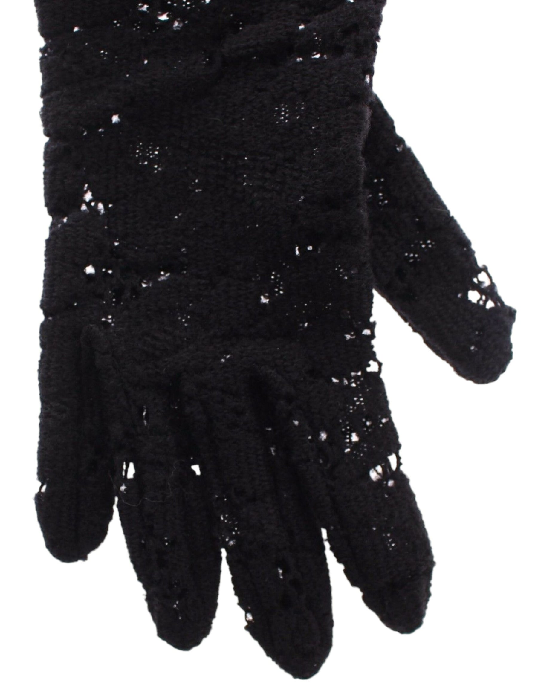 Dolce & Gabbana Black Lace Wool Lambskin Fur Elbow Gloves | Regal Royce
