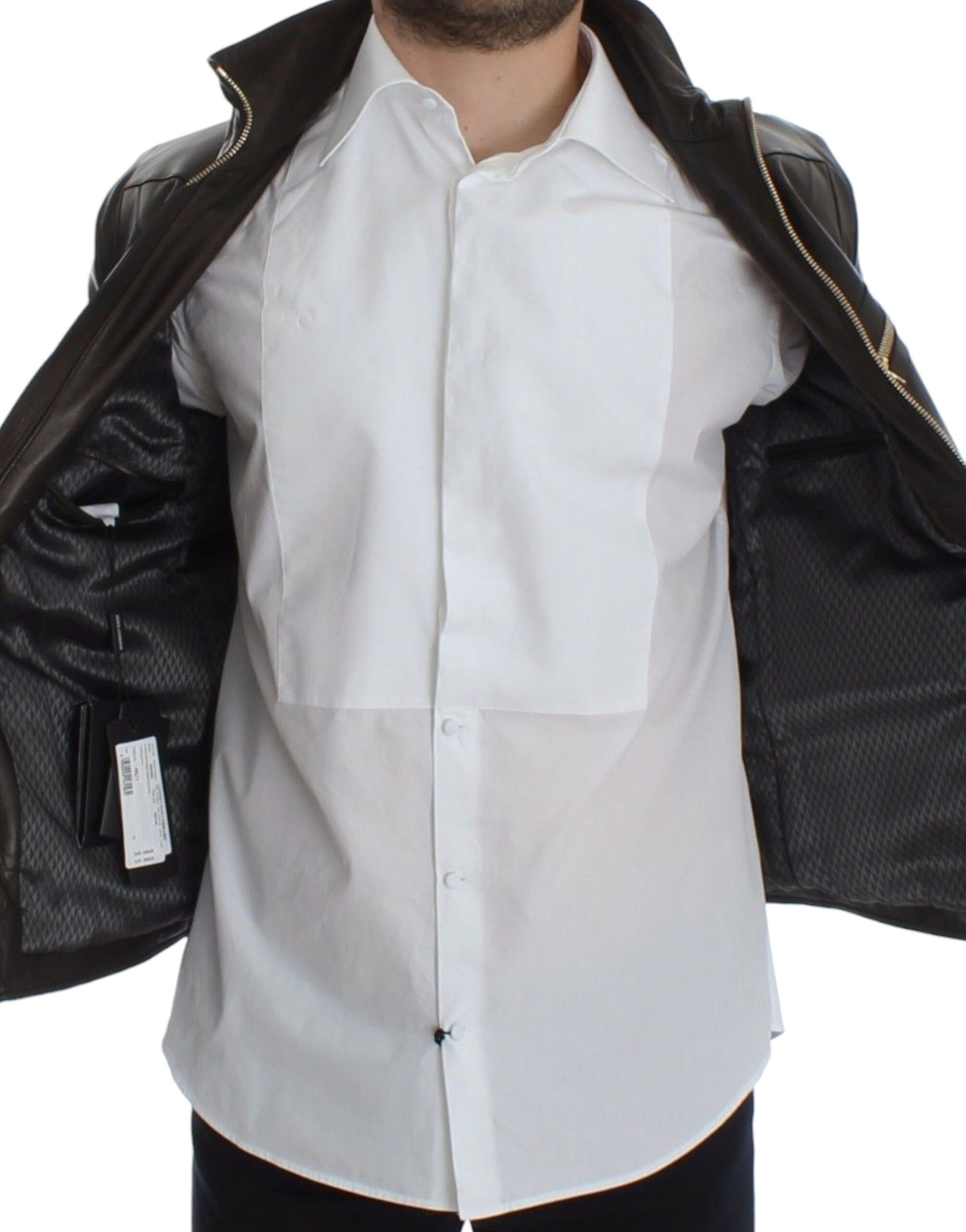 Dolce & Gabbana Brown Lambskin Leather Zipper Jacket | Regal Royce