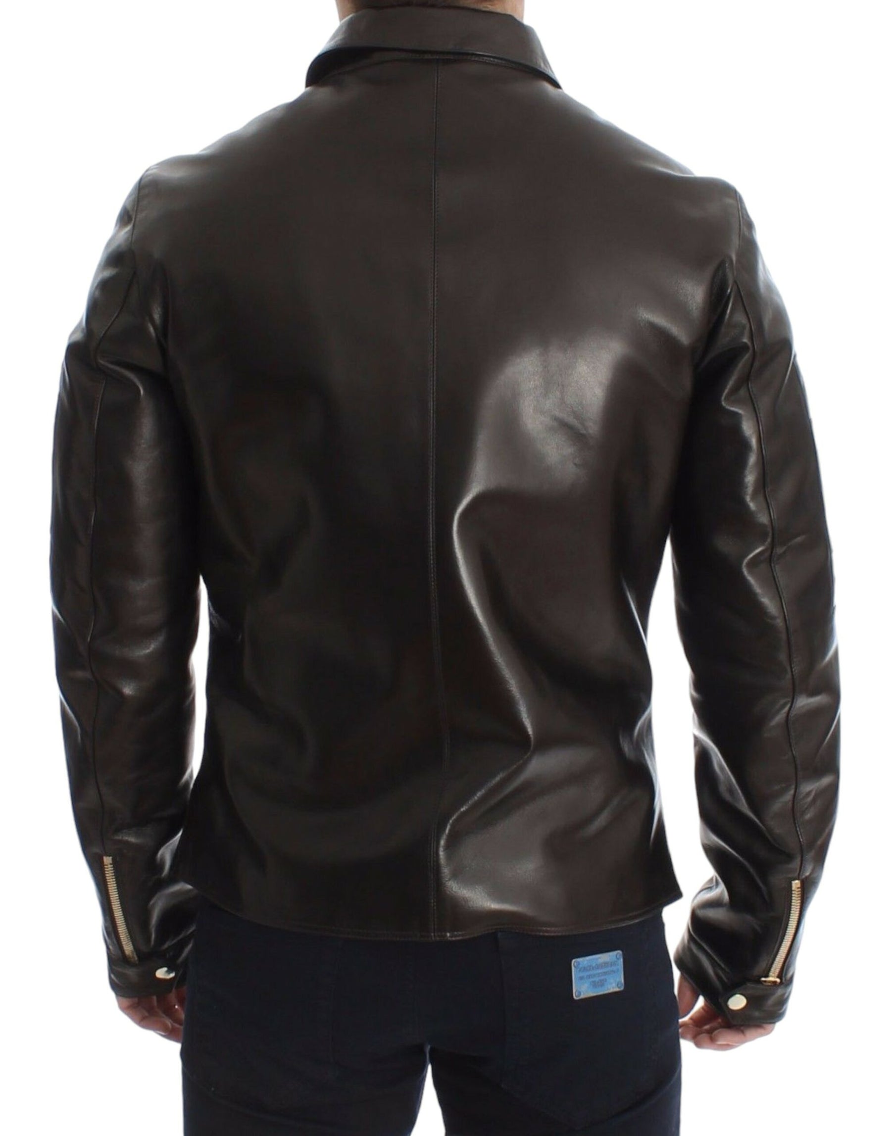 Dolce & Gabbana Brown Lambskin Leather Zipper Jacket | Regal Royce