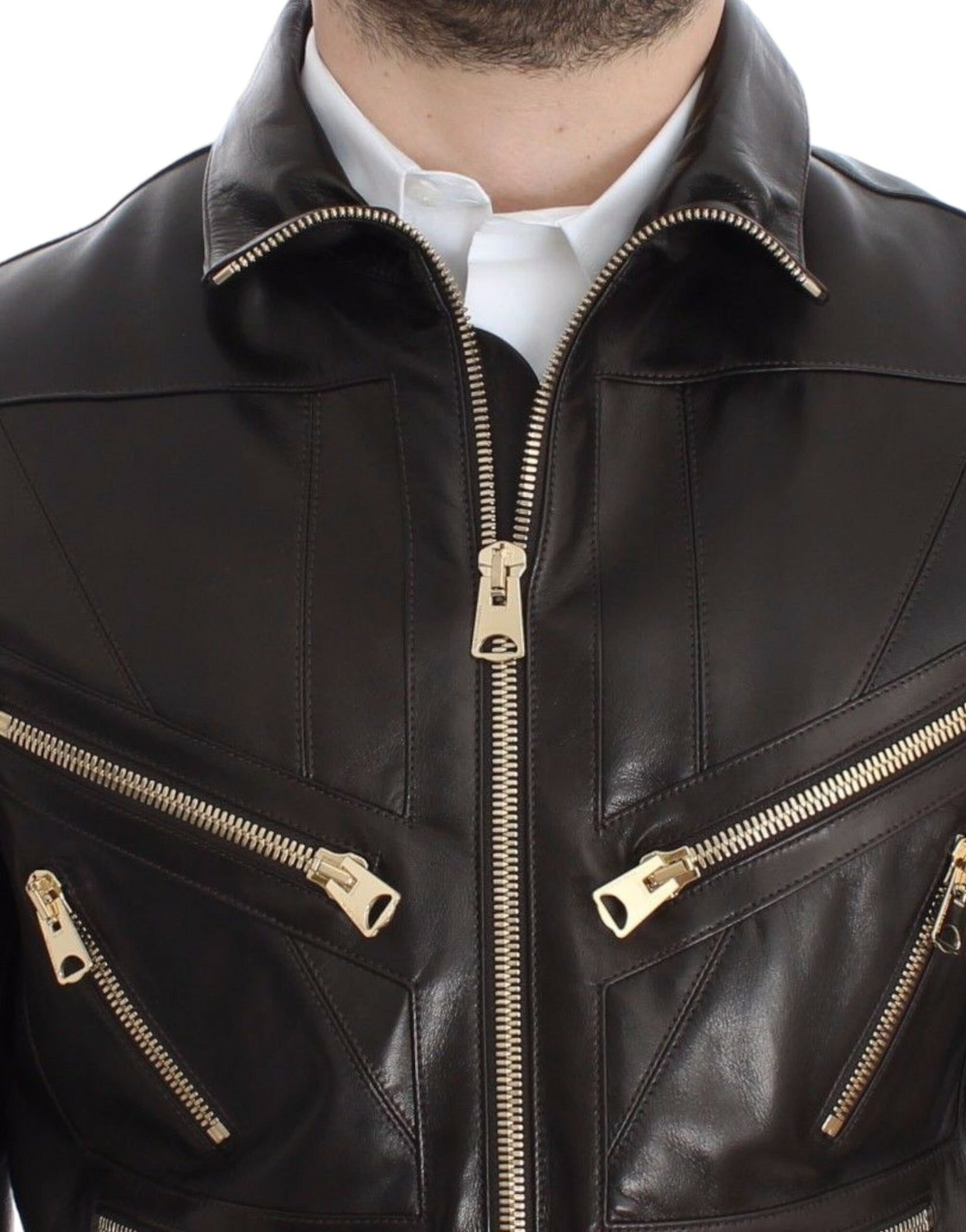 Dolce & Gabbana Brown Lambskin Leather Zipper Jacket | Regal Royce