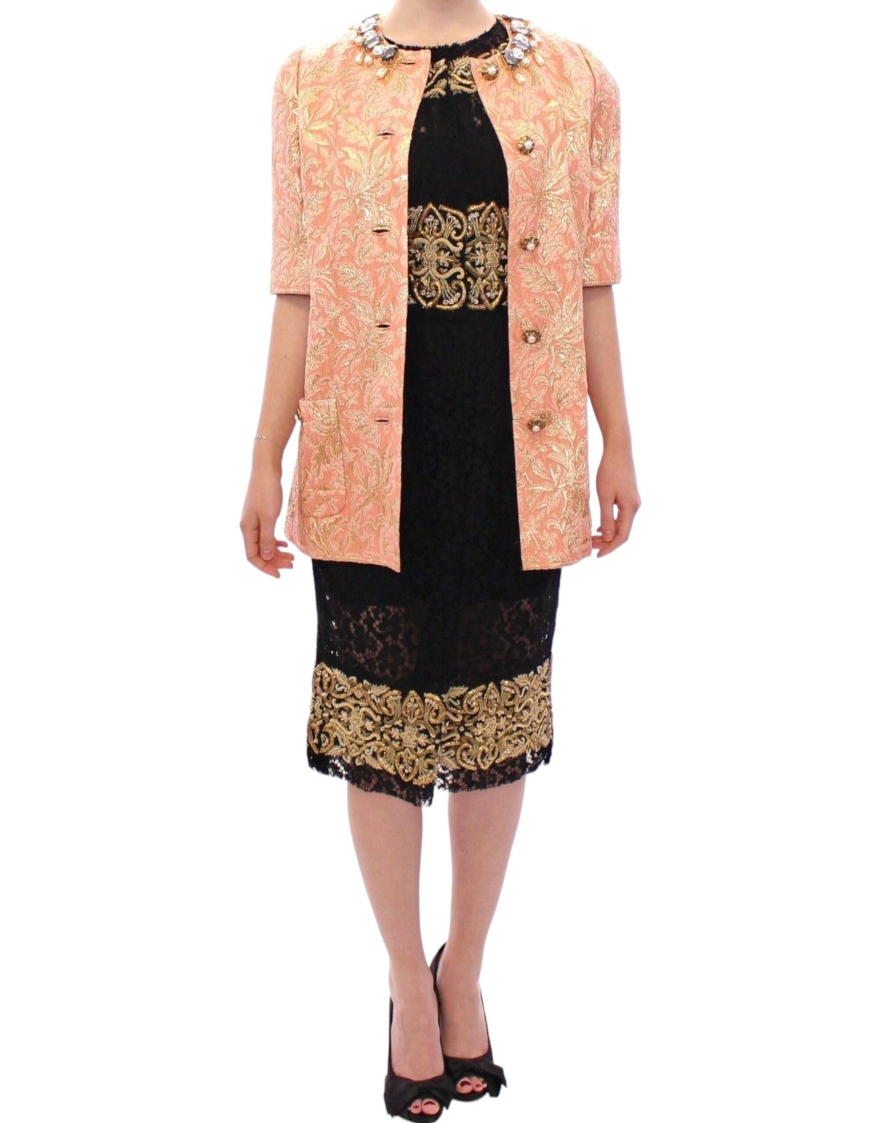 Dolce & Gabbana Pink Silk Brocade Crystal Jacket Coat | Regal Royce