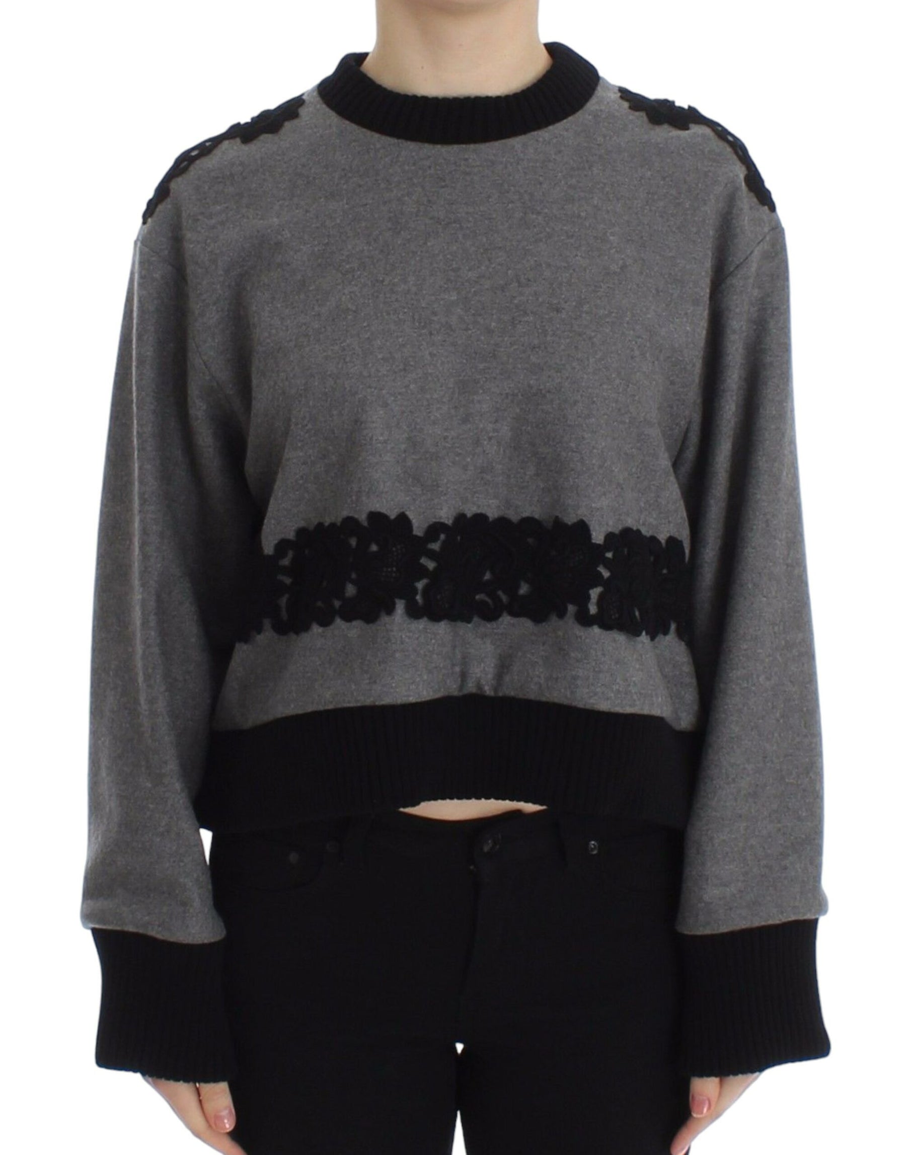 Dolce & Gabbana Gray Black Lace Wool Cashmere Sweater | Regal Royce